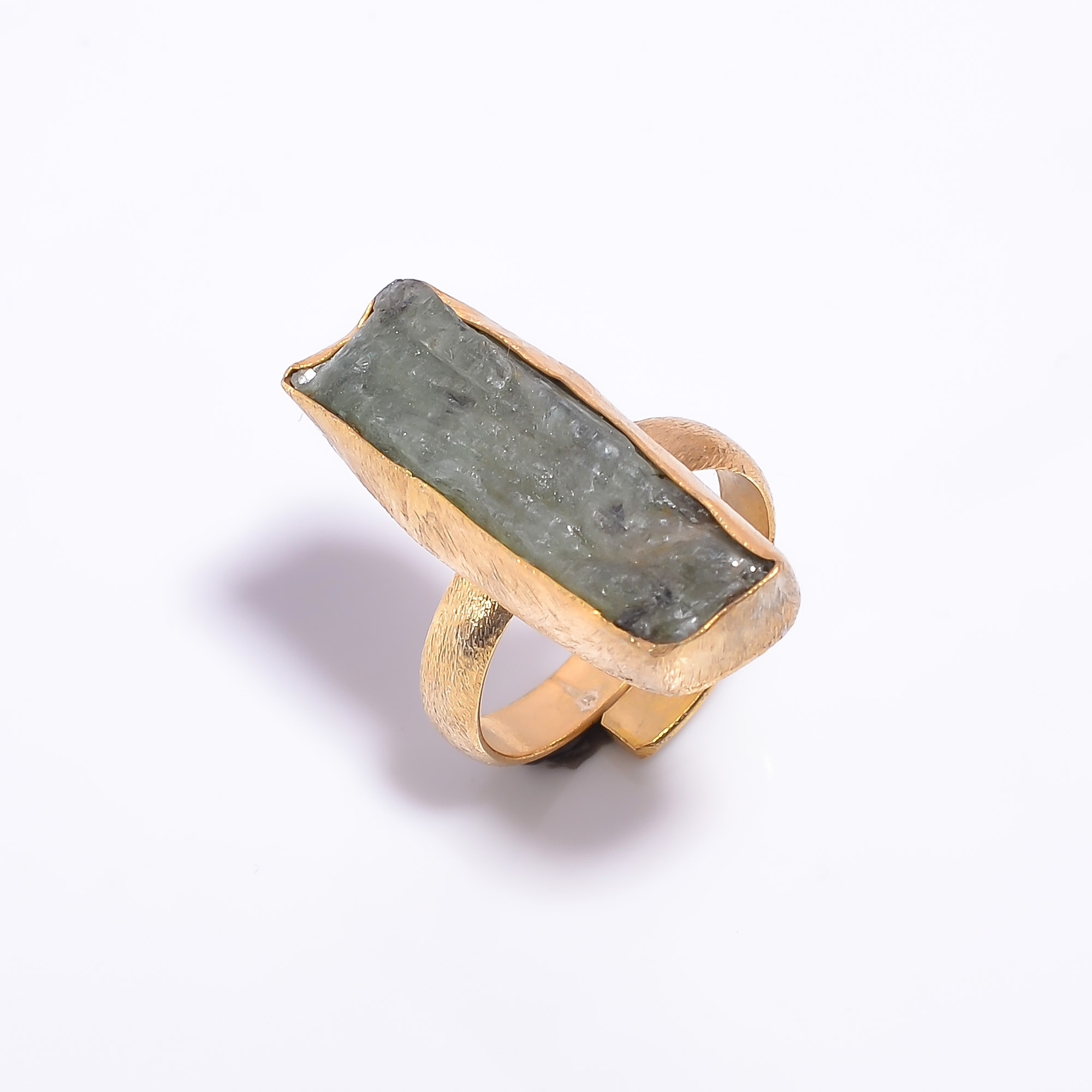 18k Gold Plated Adjustable Ring Natural Raw Green Kyanite Gemstone Handmade Ring