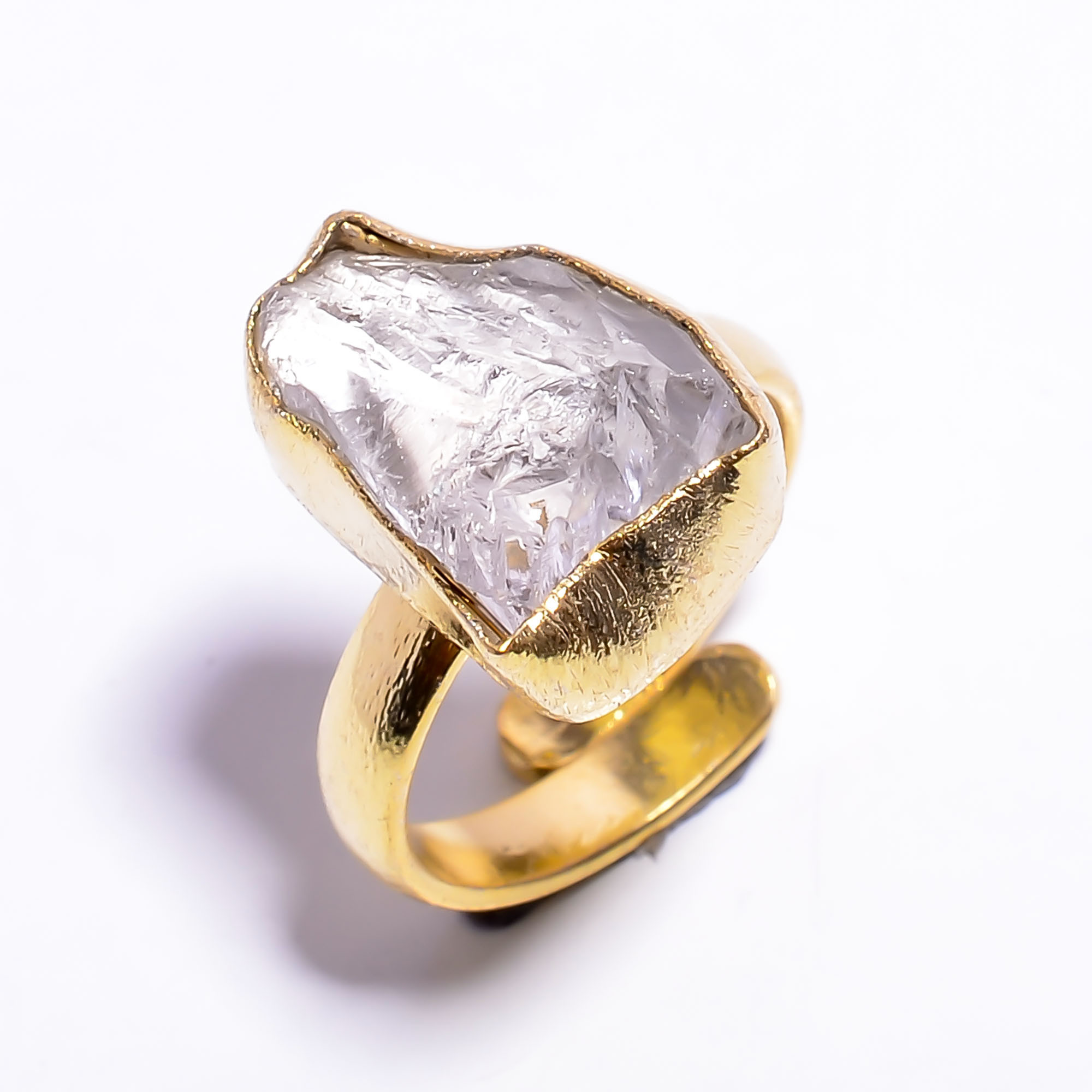 18k Gold Plated Adjustable Ring Natural Raw Crystal Gemstone Handmade Ring