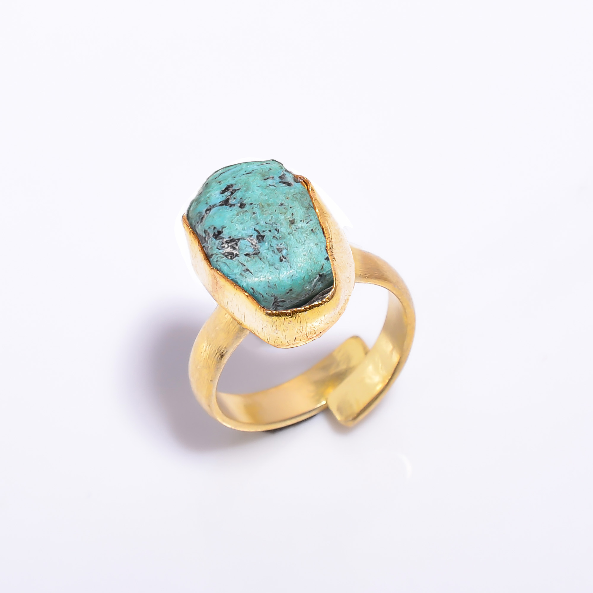 18k Gold Plated Adjustable Ring Raw Turquoise Gemstone Handmade Ring
