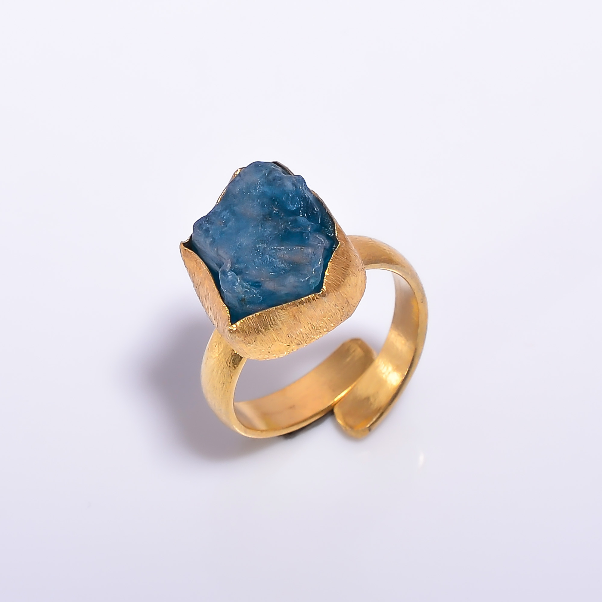 18k Gold Plated Adjustable Ring Natural Raw Neon Apatite Gemstone Handmade Ring