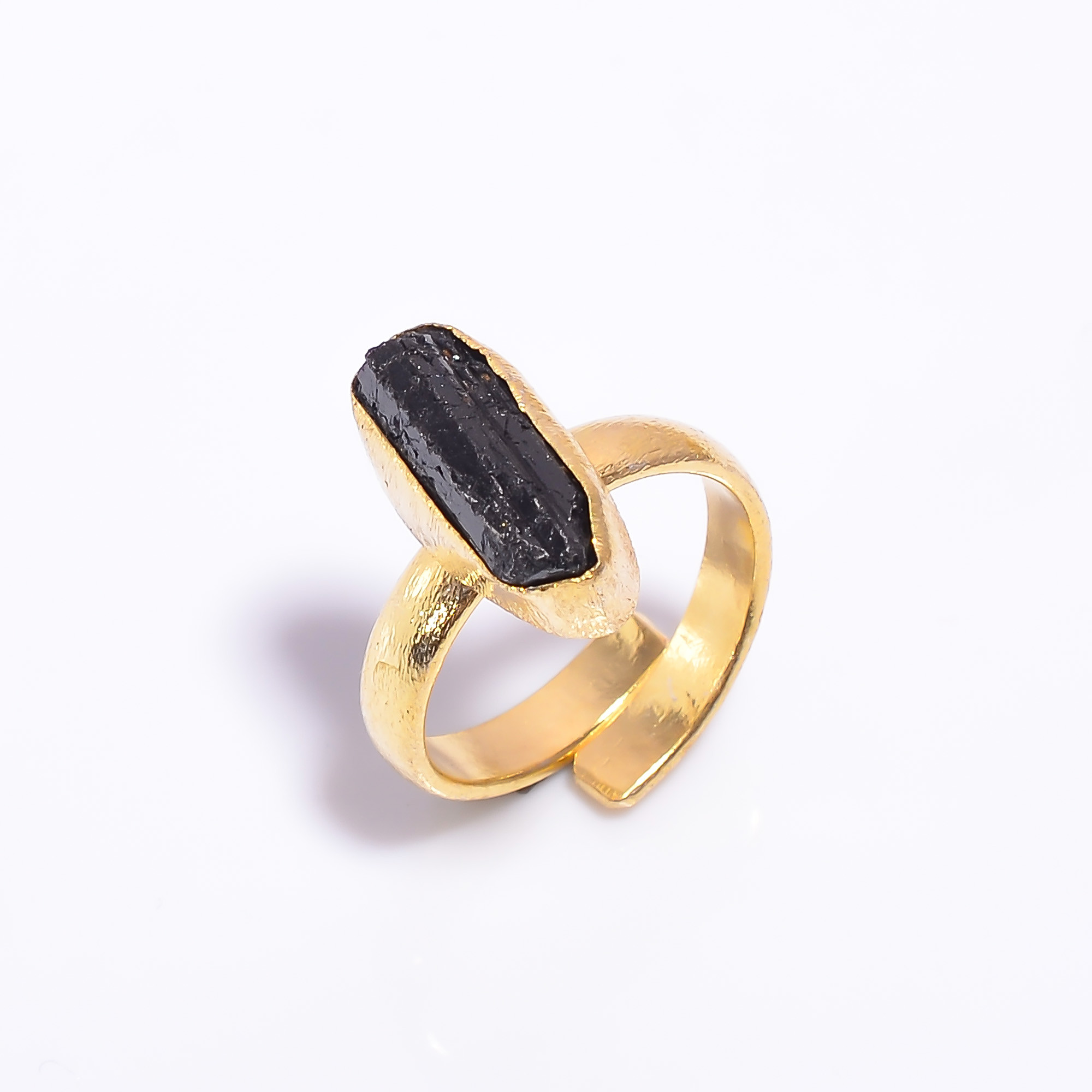 18k Gold Plated Adjustable Ring Natural Raw Black Tourmaline Gemstone Handmade Ring