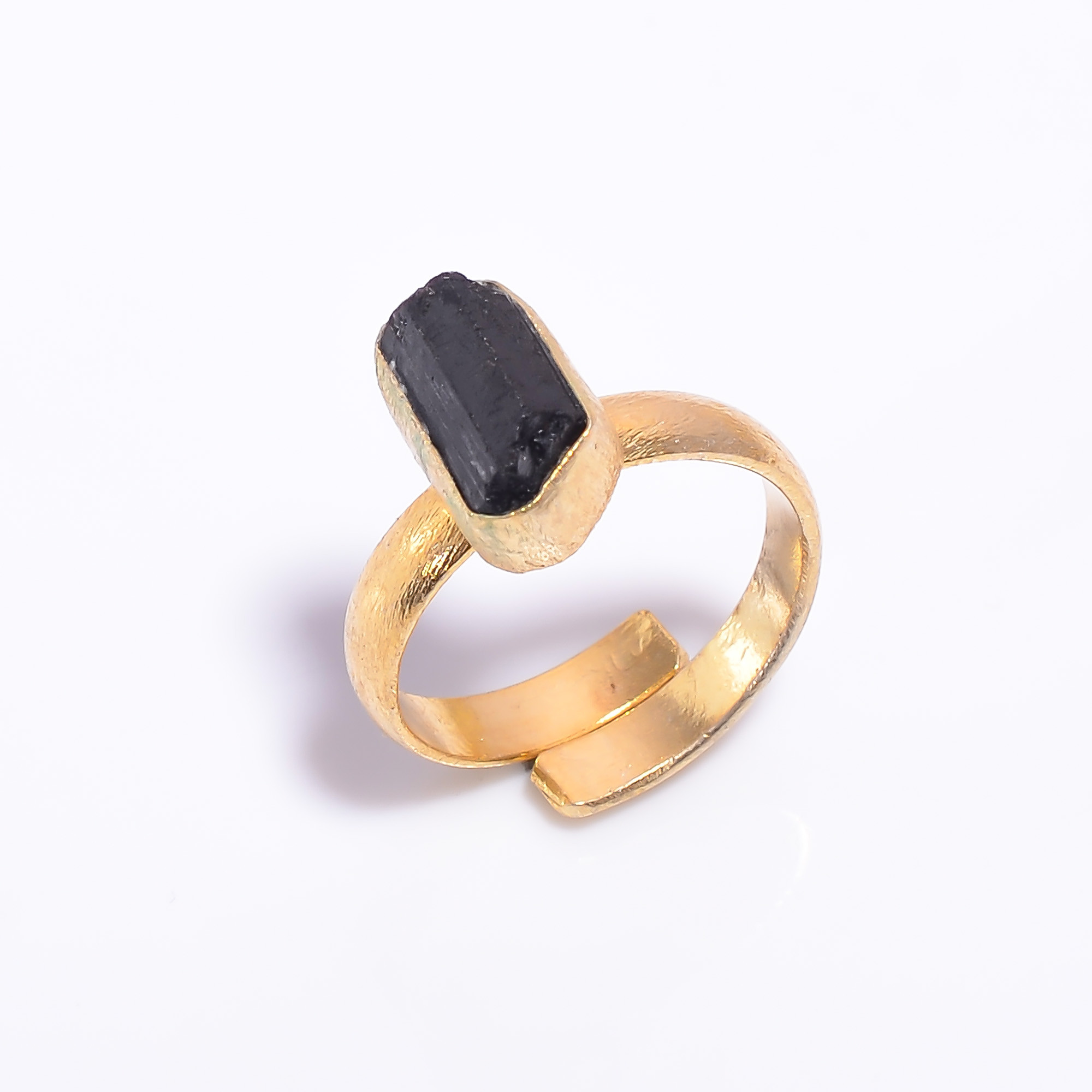 18k Gold Plated Adjustable Ring Natural Raw Black Tourmaline Gemstone Handmade Ring