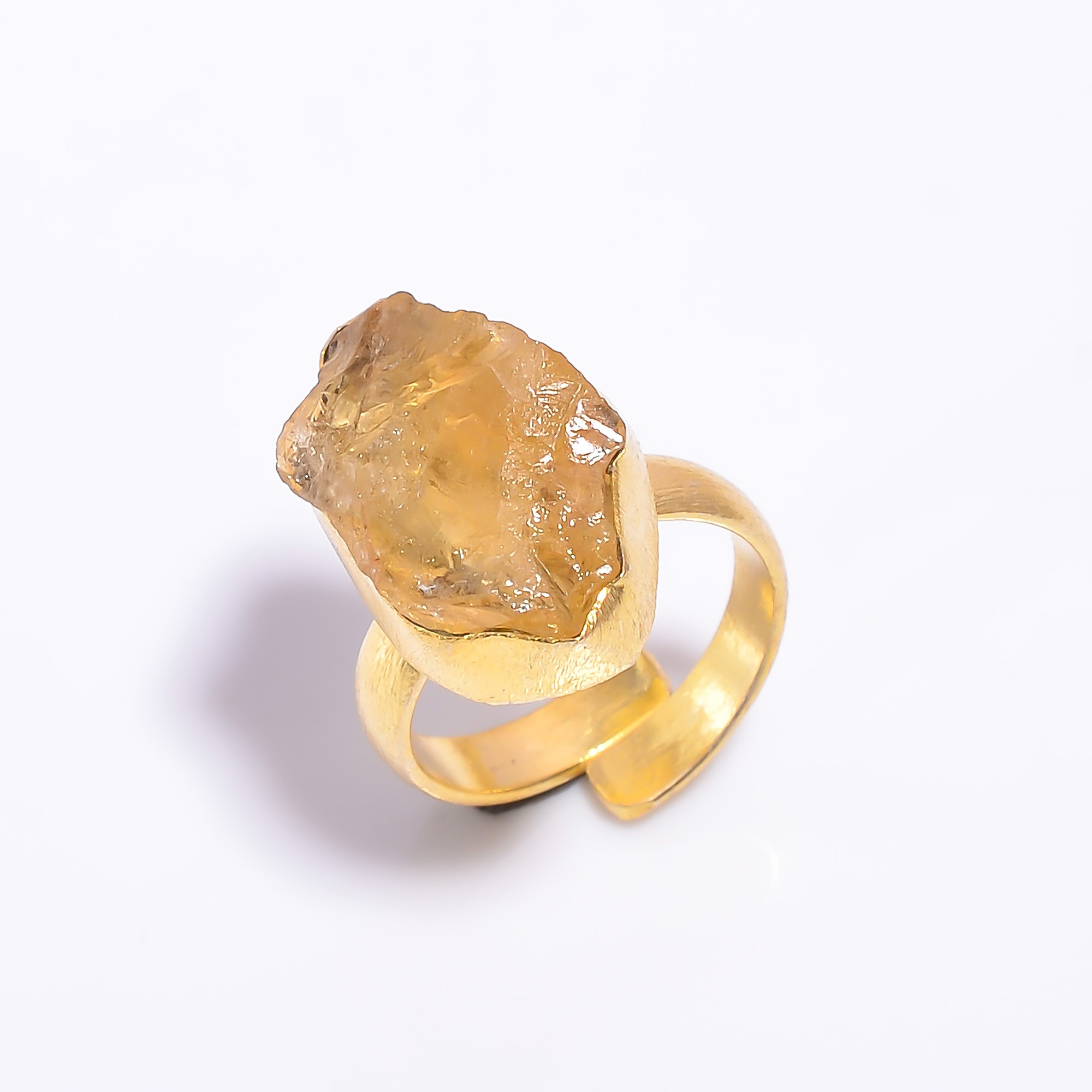 18k Gold Plated Adjustable Ring Natural Raw Citrine Gemstone Handmade Ring