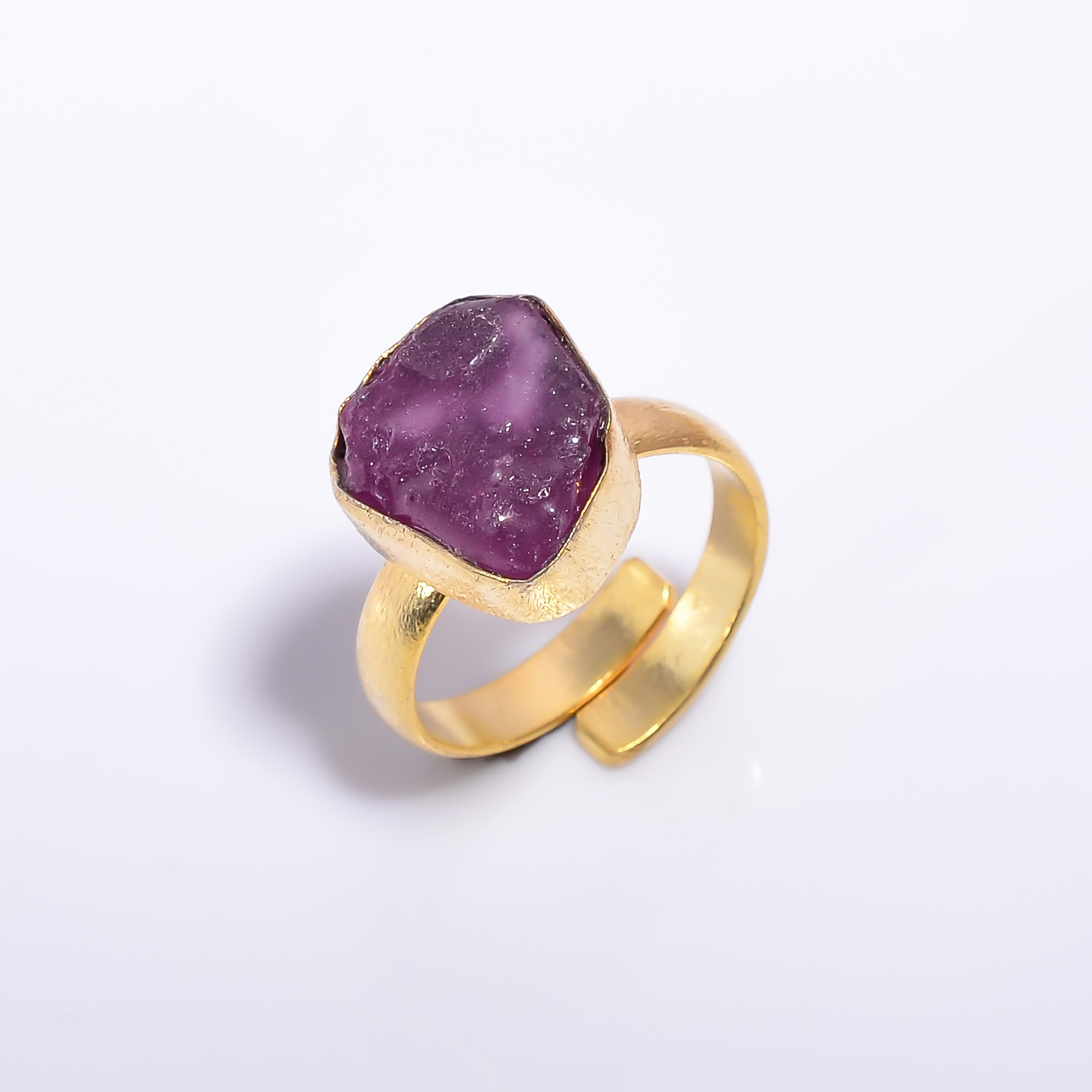 18k Gold Plated Adjustable Ring Raw Ruby Gemstone Handmade Ring