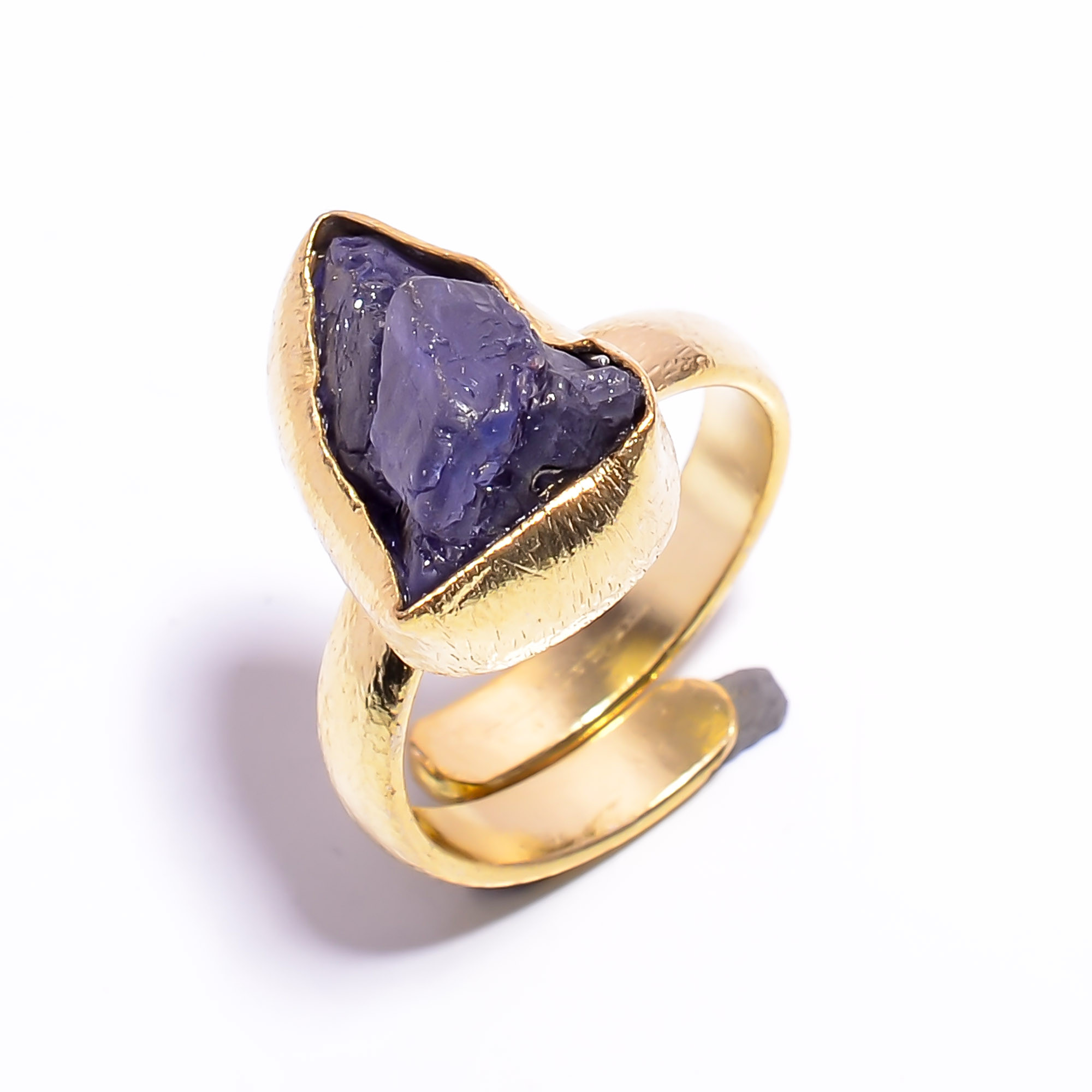 18k Gold Plated Adjustable Ring Natural Raw Tanzanite Gemstone Handmade Ring