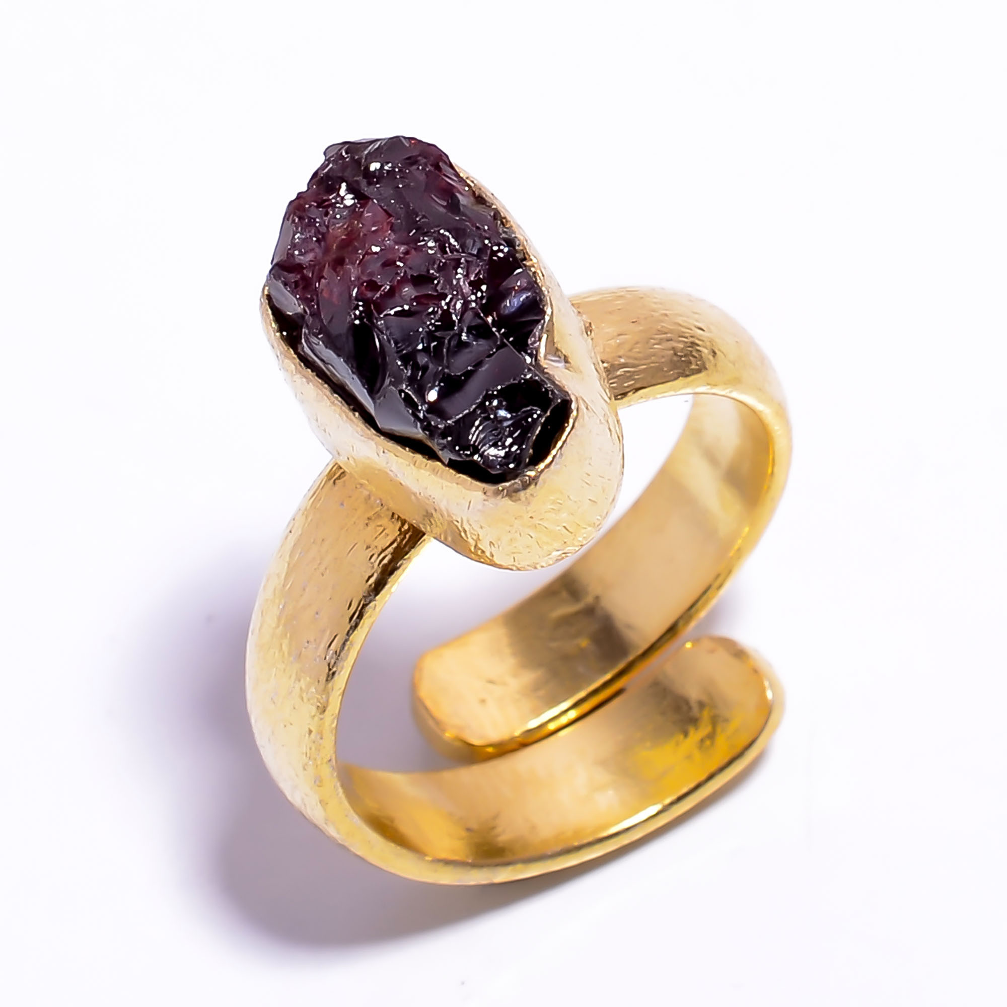 18k Gold Plated Adjustable Ring Natural Raw Garnet Gemstone Handmade Ring