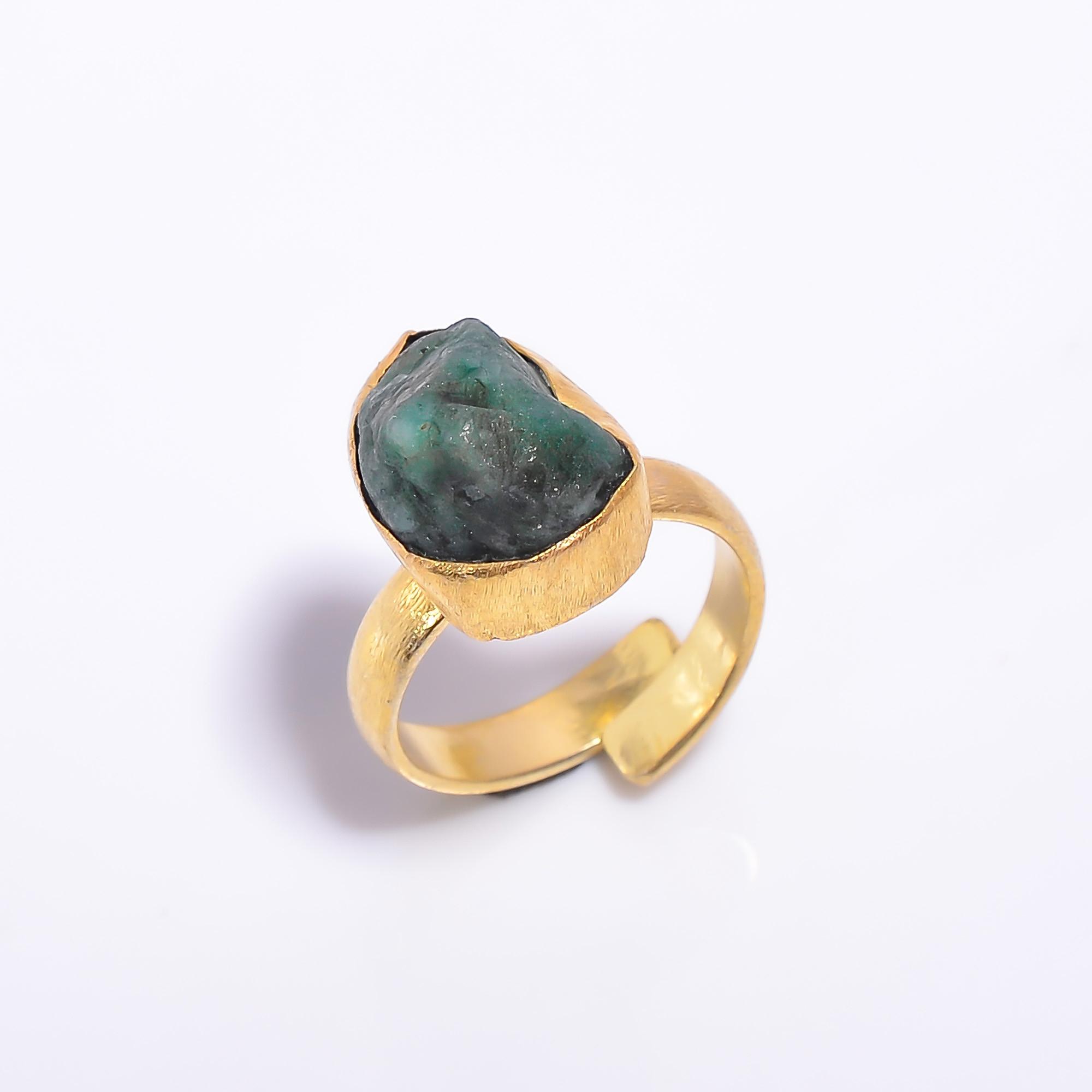 18k Gold Plated Adjustable Ring Raw Emerald Gemstone Handmade Ring