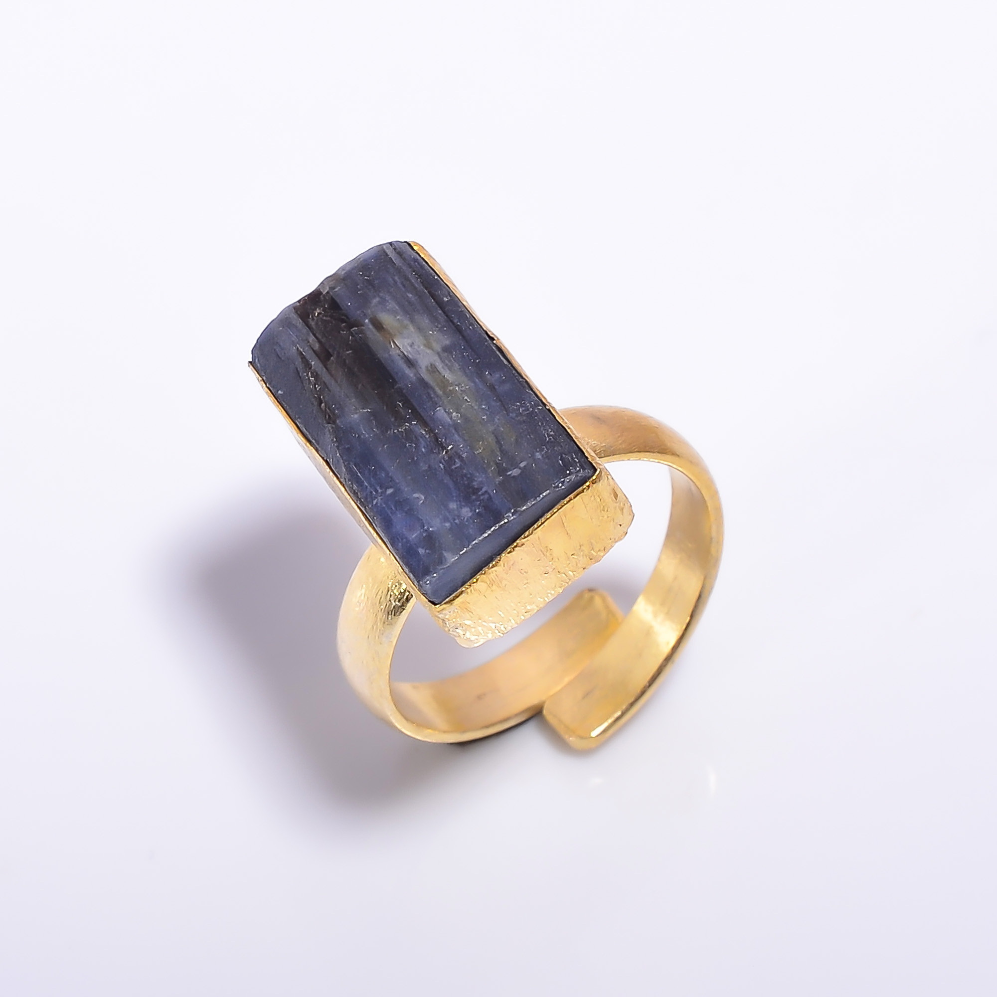 18k Gold Plated Adjustable Ring Natural Raw Blue Kyanite Gemstone Handmade Ring