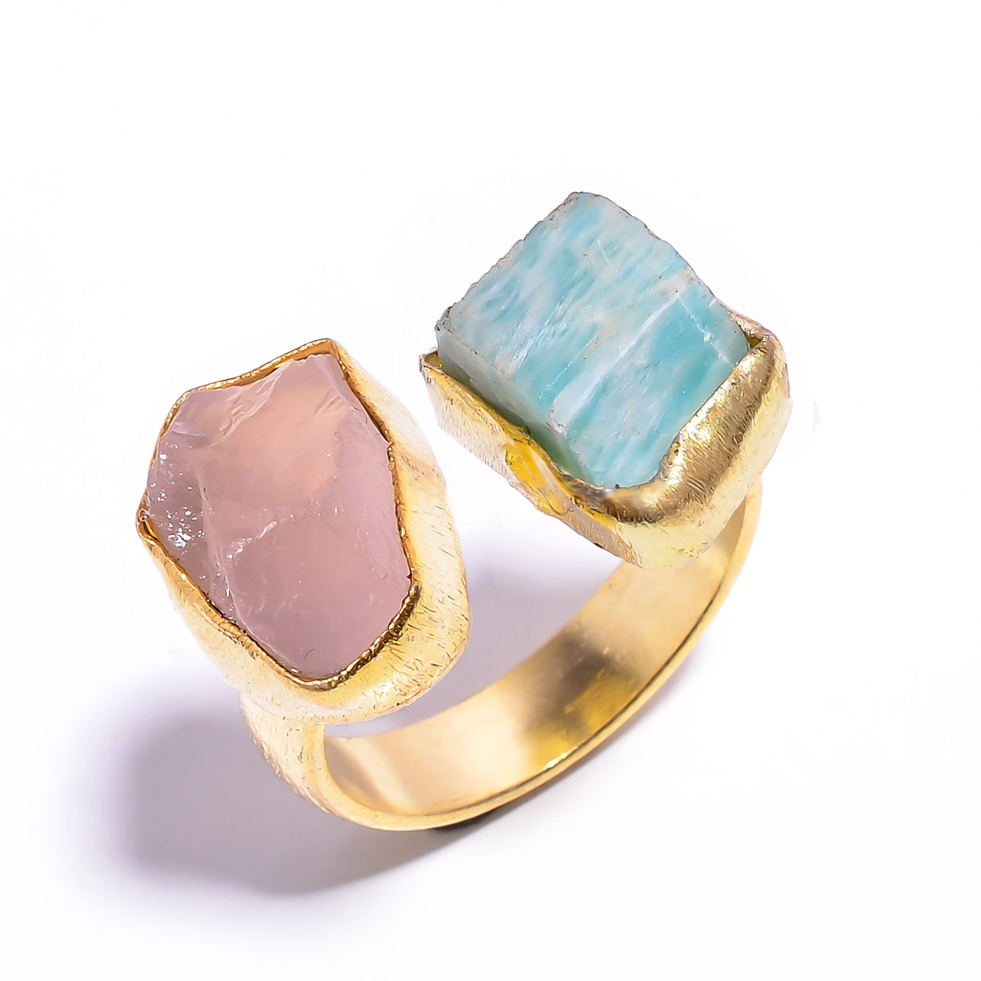 Natural Blue Kyanite Citrine Raw Gemstone 18k Gold Plated Ring Adjustable