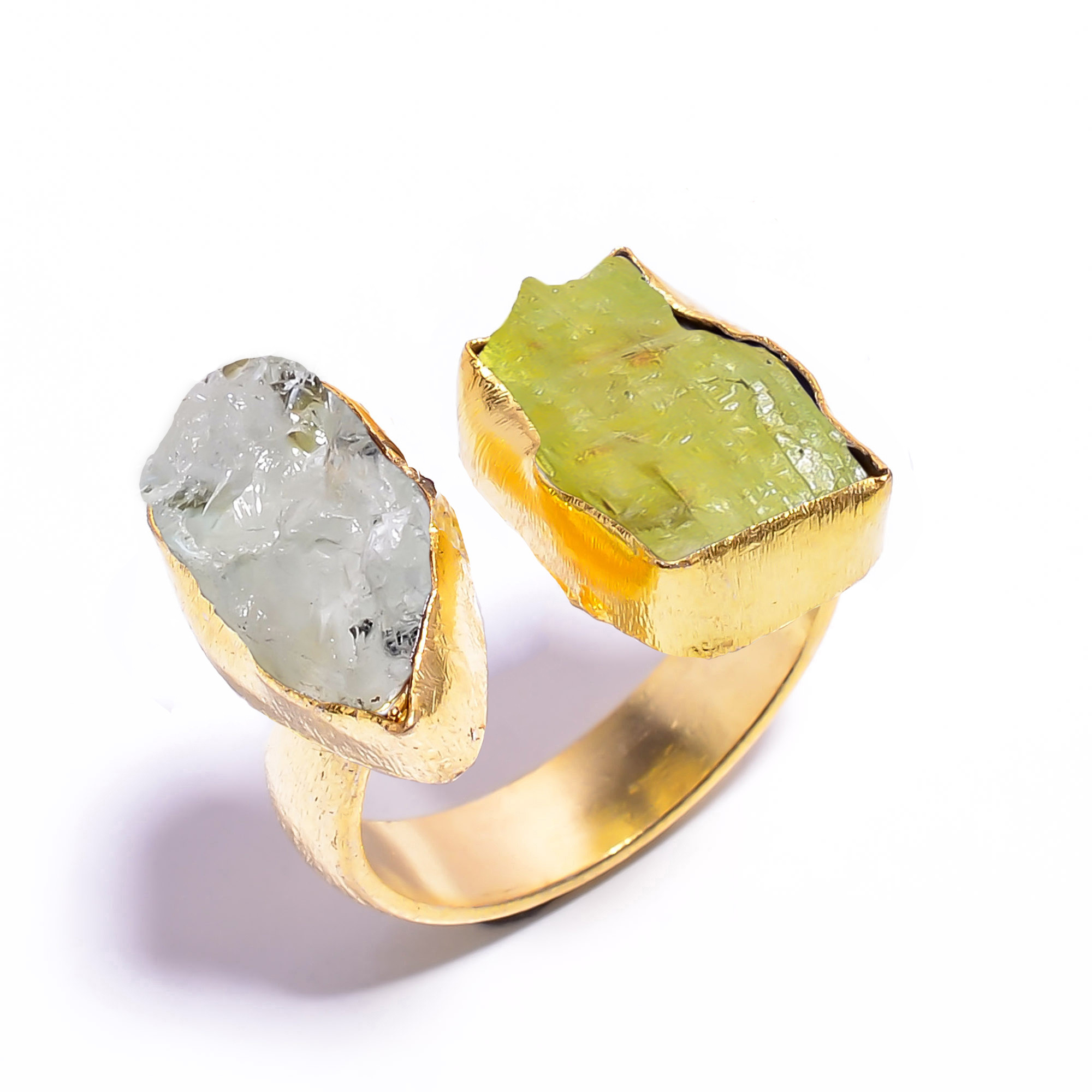 Natural Aquamarine Green Kyanite Raw Gemstone 18k Gold Plated Ring Adjustable