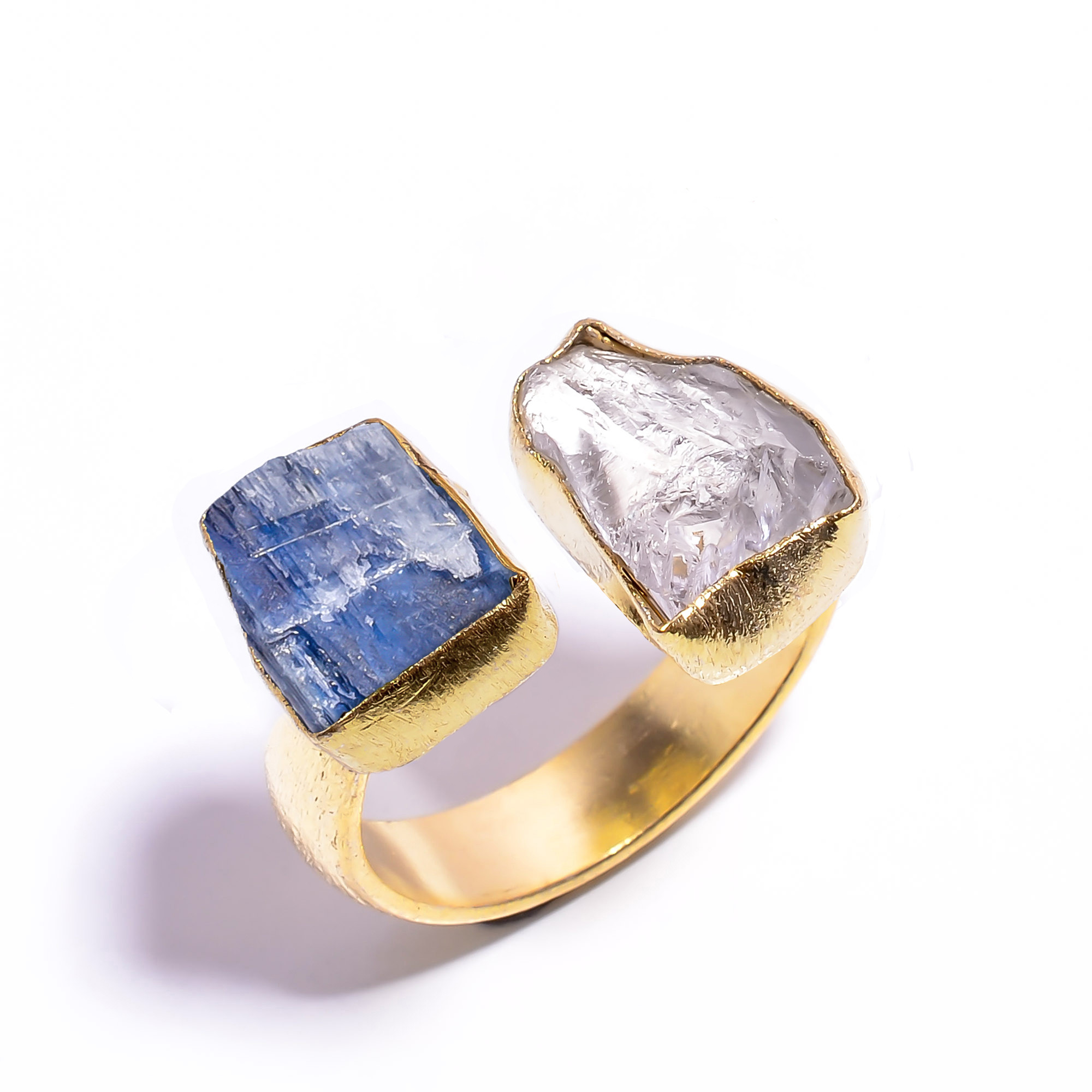 Natural Blue Kyanite Crystal Raw Gemstone 18k Gold Plated Ring Adjustable