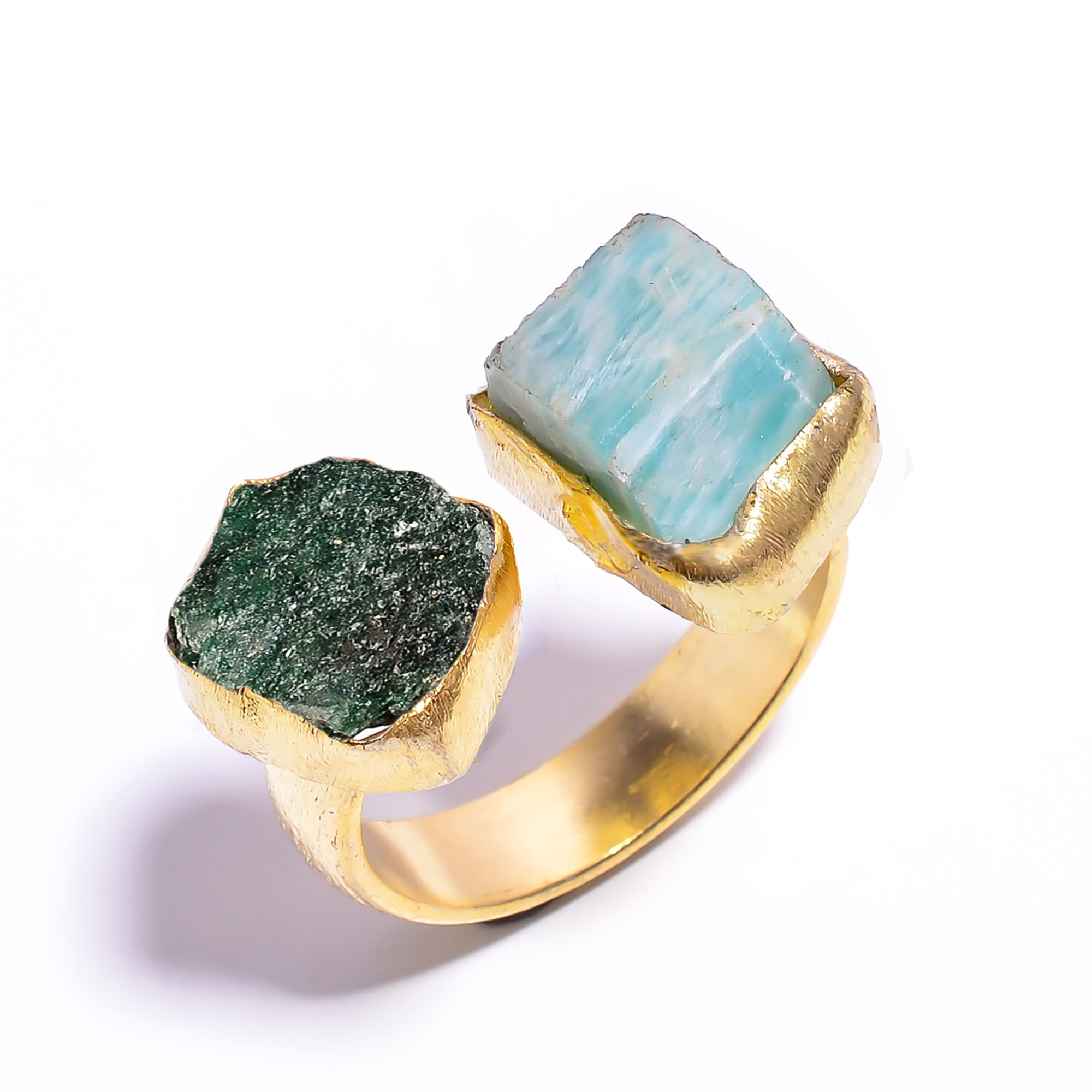 Natural Amazonite Green Aventurine Raw Gemstone 18k Gold Plated Ring Adjustable