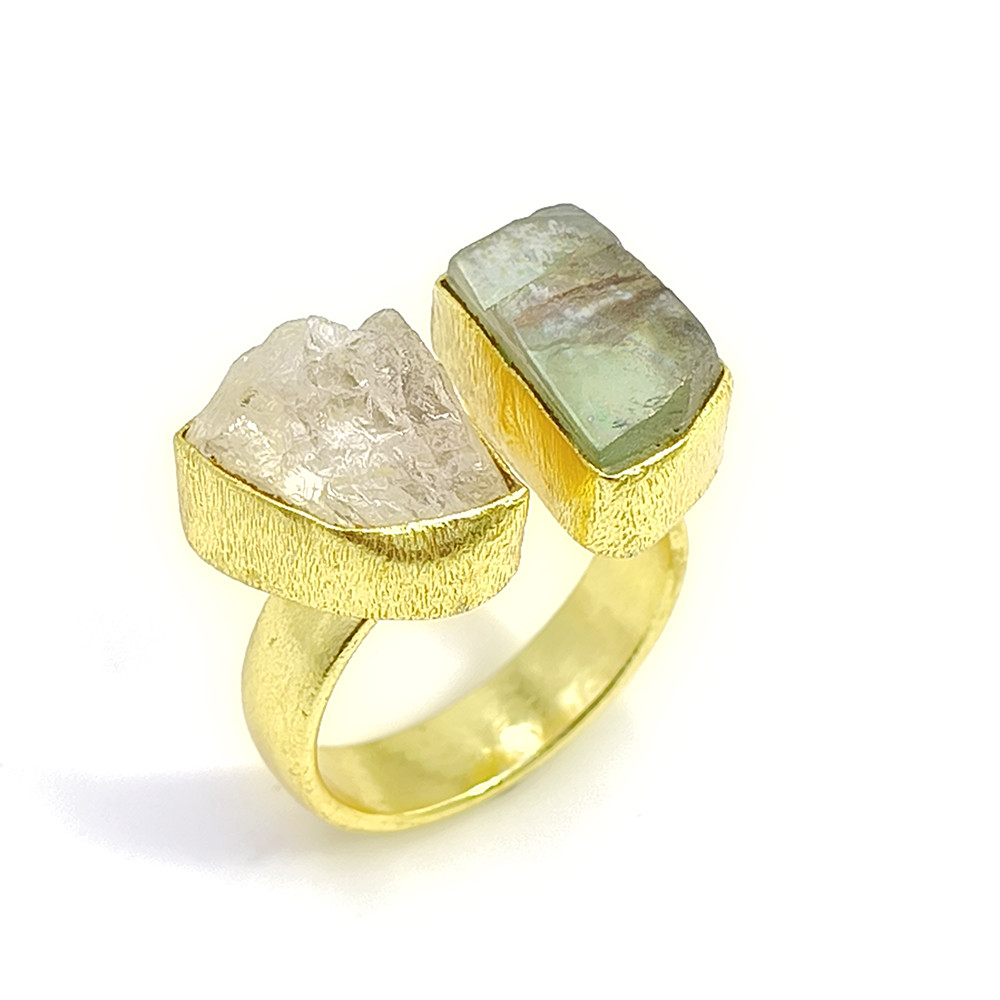 Image of Natural Green Kyanite Crystal Raw Gemstone 18k Gold Plated Ring Size US 7 Adjustable