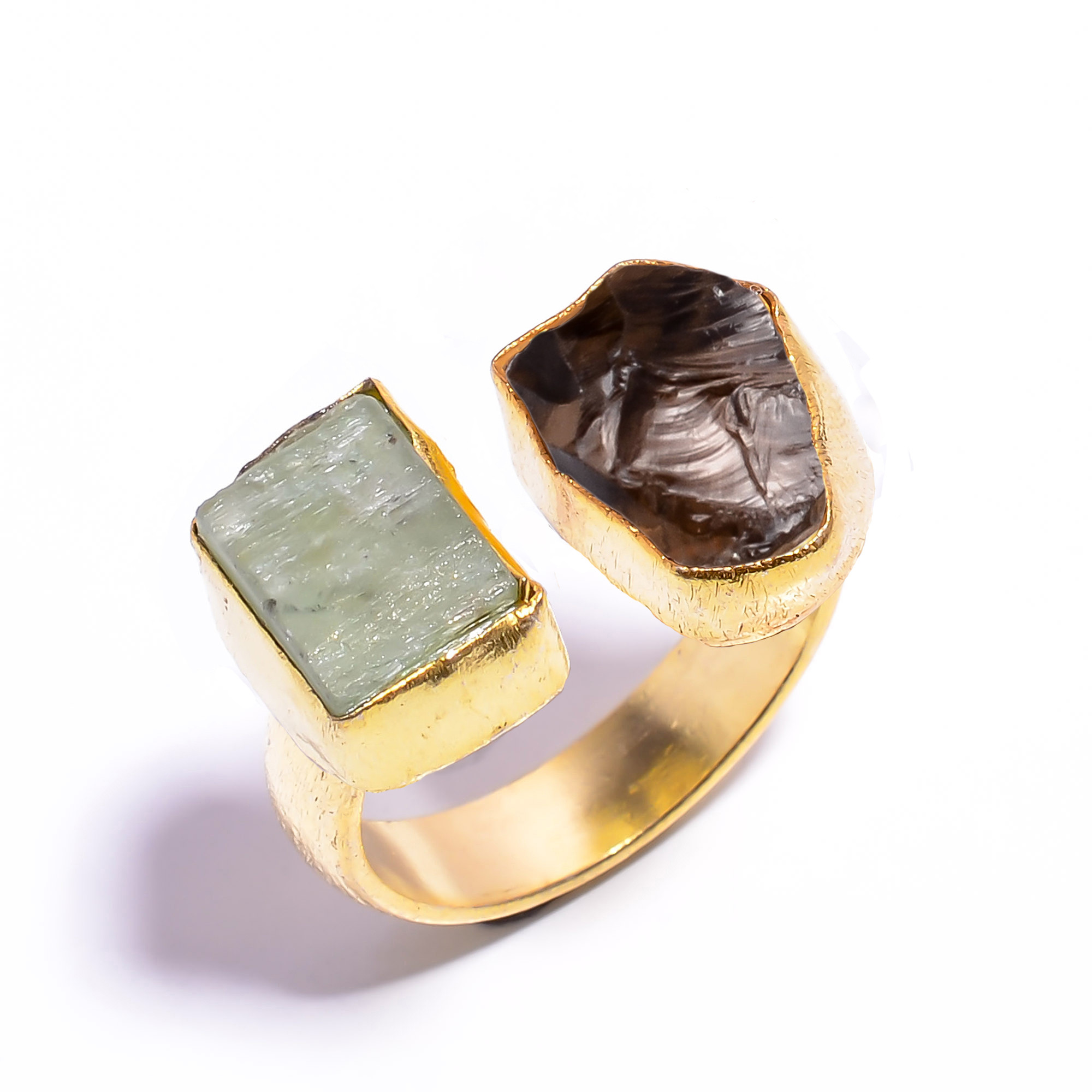 Natural Green Kyanite SmokyRaw Gemstone 18k Gold Plated Ring Adjustable