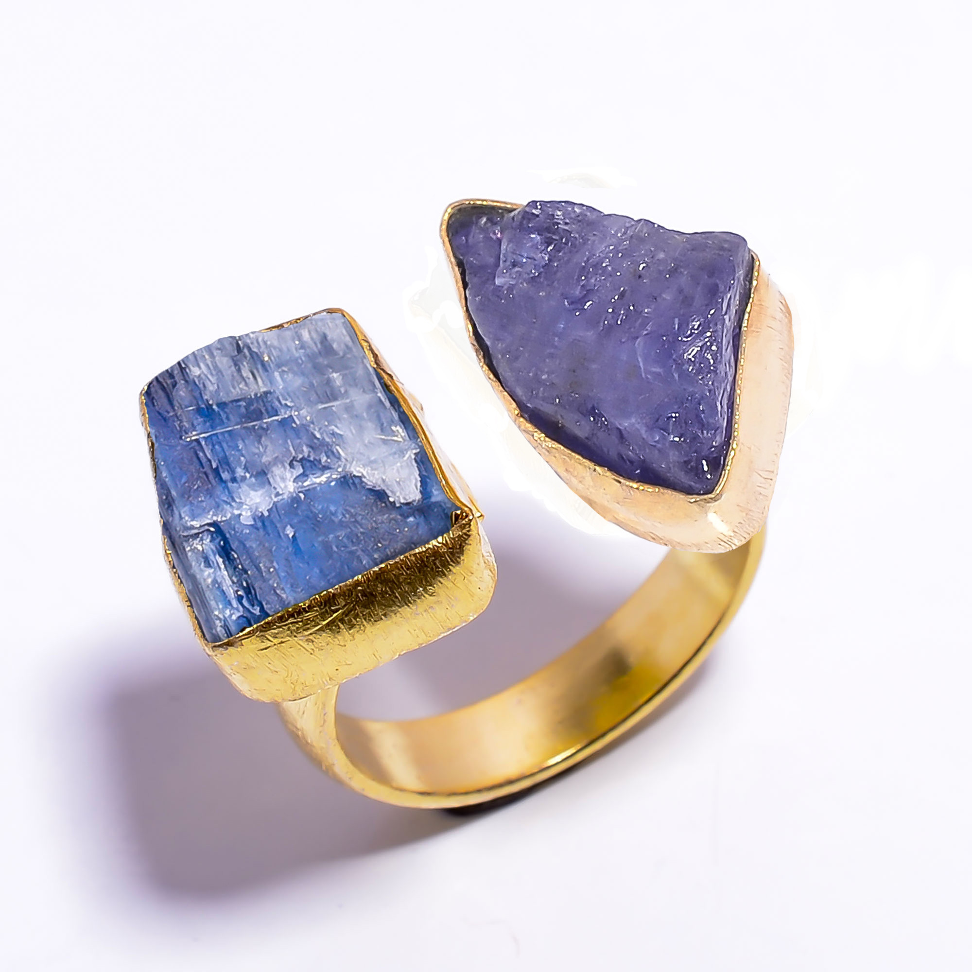 Natural Blue Kyanite Tanzanite Raw Gemstone 18k Gold Plated Ring Adjustable