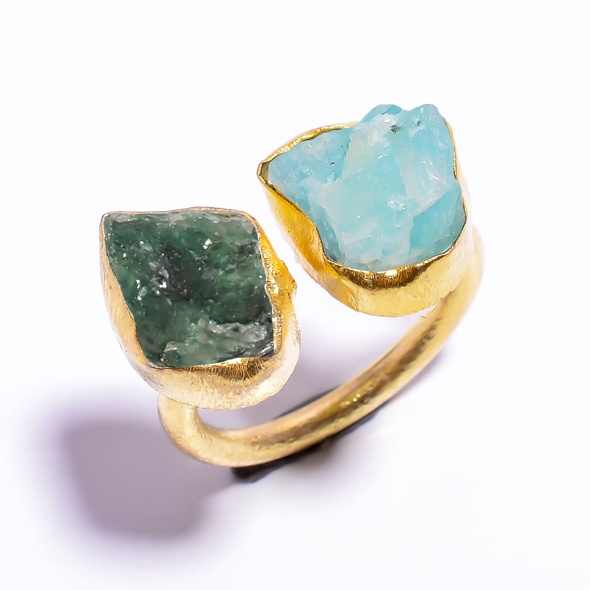 18k Gold Plated Ring Adjustable Natural Green Aventurine Amazonite Raw Gemstone