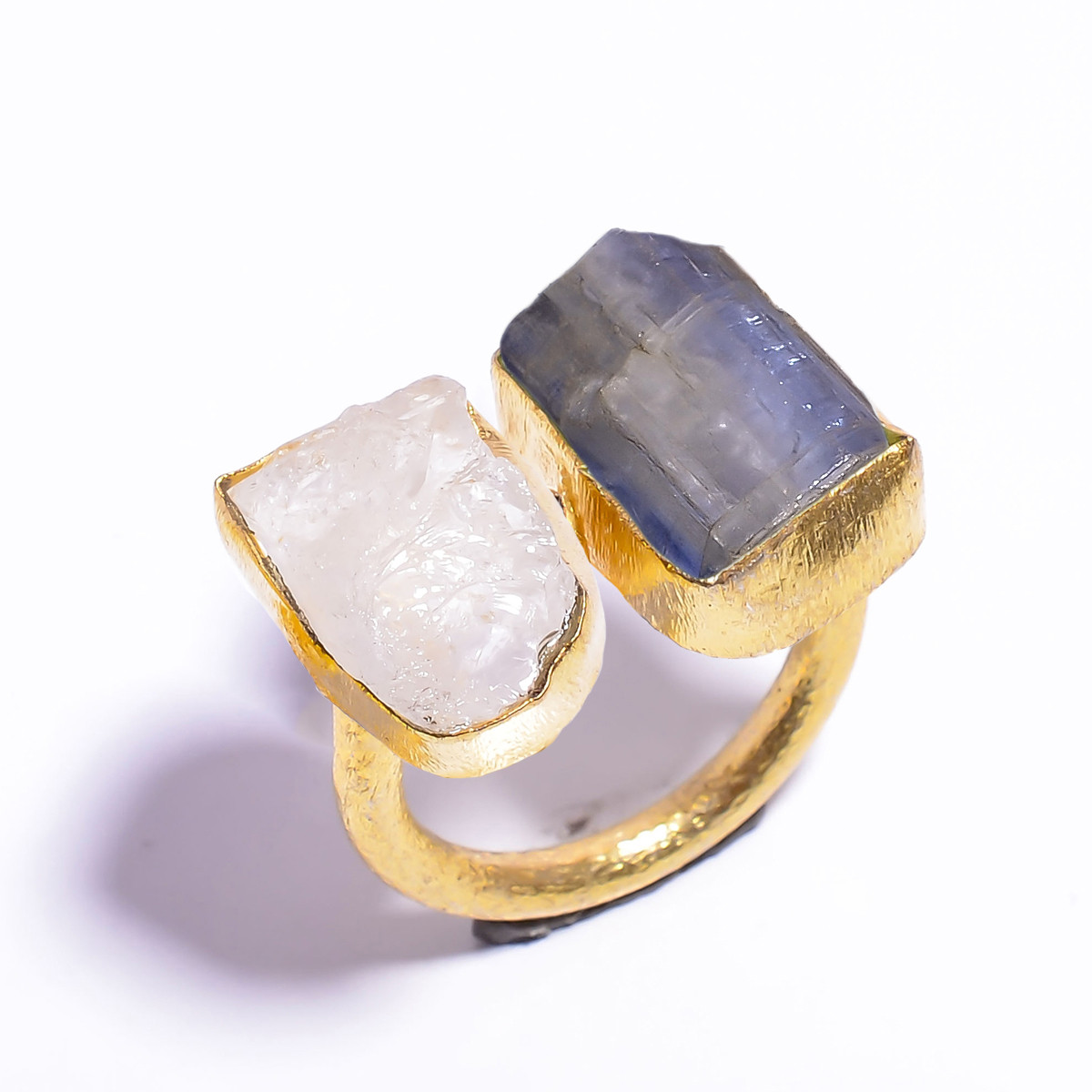 18k Gold Plated Ring Adjustable Natural Blue Kyanite Crystal Raw Gemstone