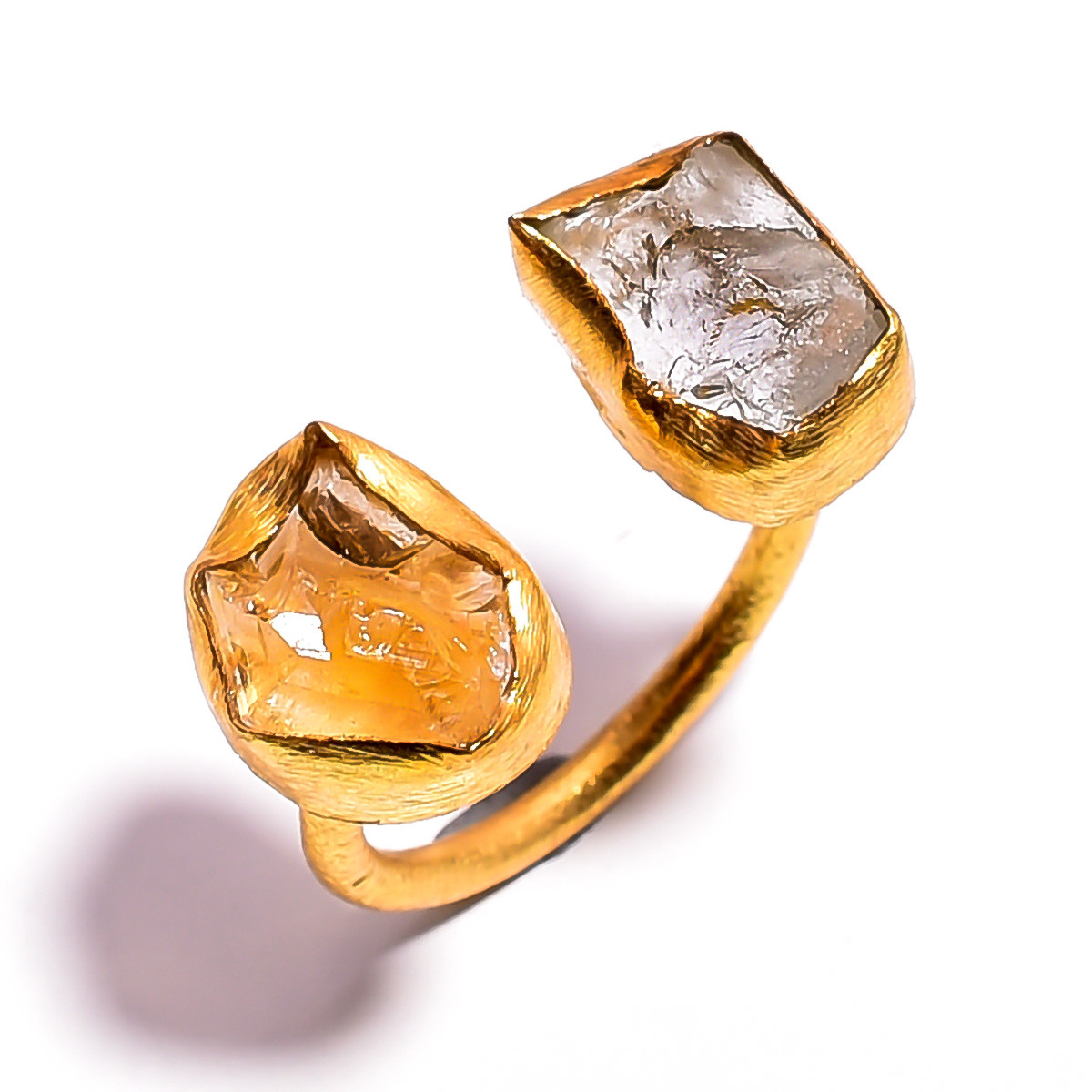 18k Gold Plated Ring Size US 65 Adjustable Natural Citrine Crystal Raw Gemstone