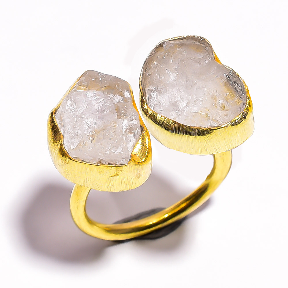 Natural Raw Crystal Gemstone 18k Gold Plated Ring Adjustable