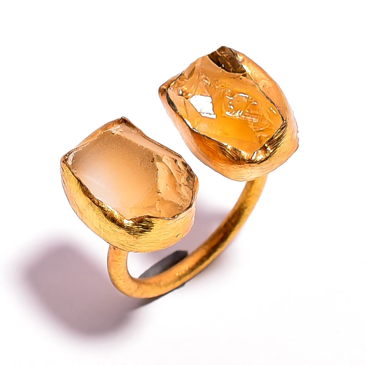 Natural Raw Citrine Gemstone 18k Gold Plated Ring Adjustable
