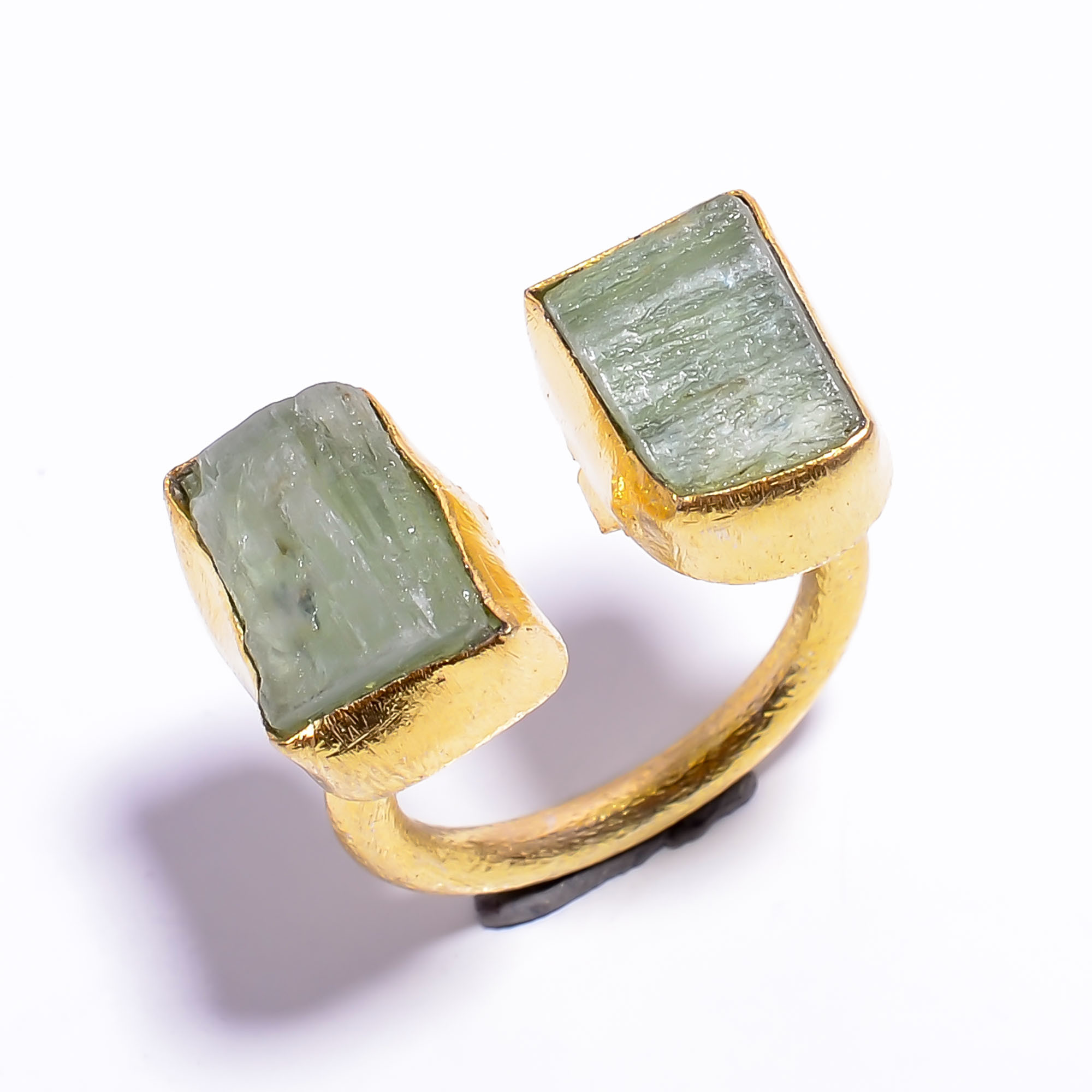 Natural Raw Green Kyanite Gemstone 18k Gold Plated Brass Ring Size US 6 Adjustable