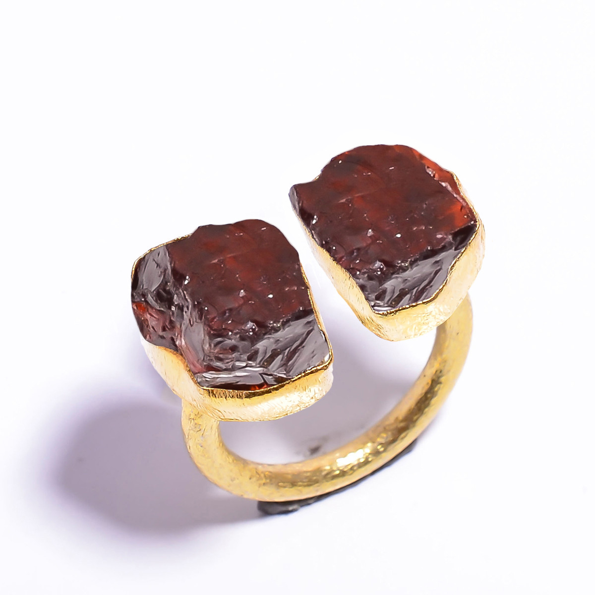 Natural Raw Garnet Gemstone 18k Gold Plated Brass Ring Size US 8 Adjustable