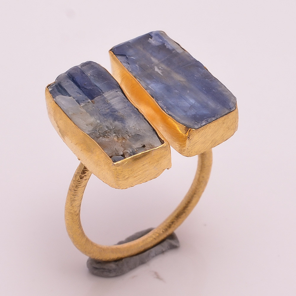 Natural Raw Blue Kyanite Gemstone 18k Gold Plated Ring Adjustable