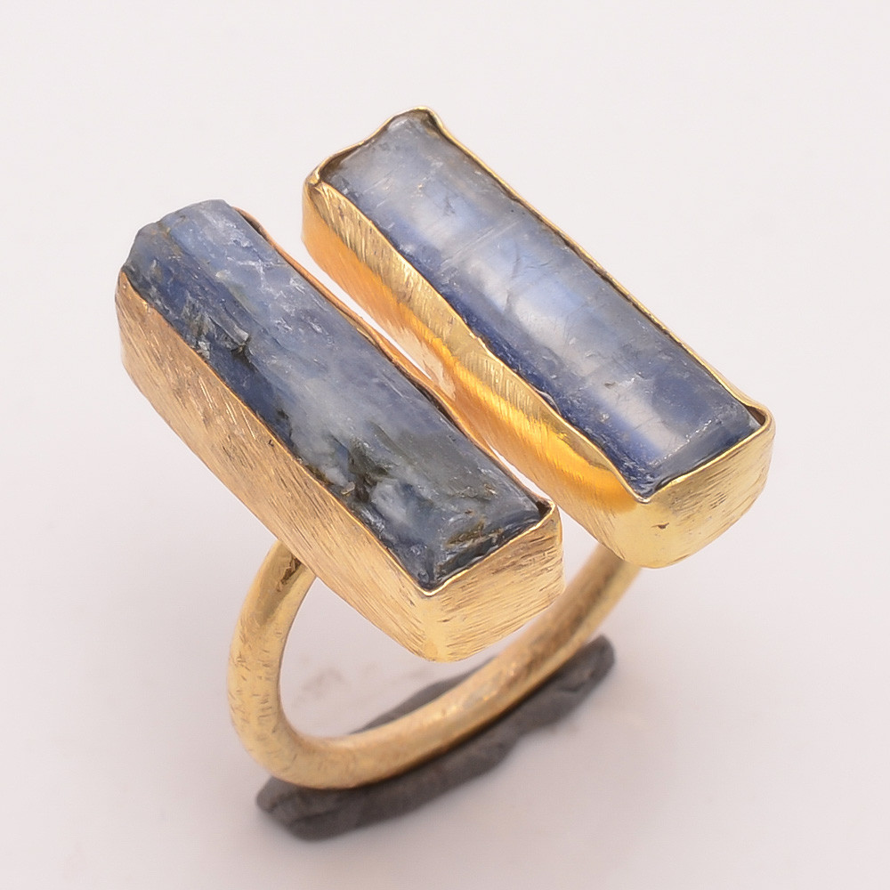 Natural Raw Blue Kyanite Gemstone 18k Gold Plated Ring Adjustable