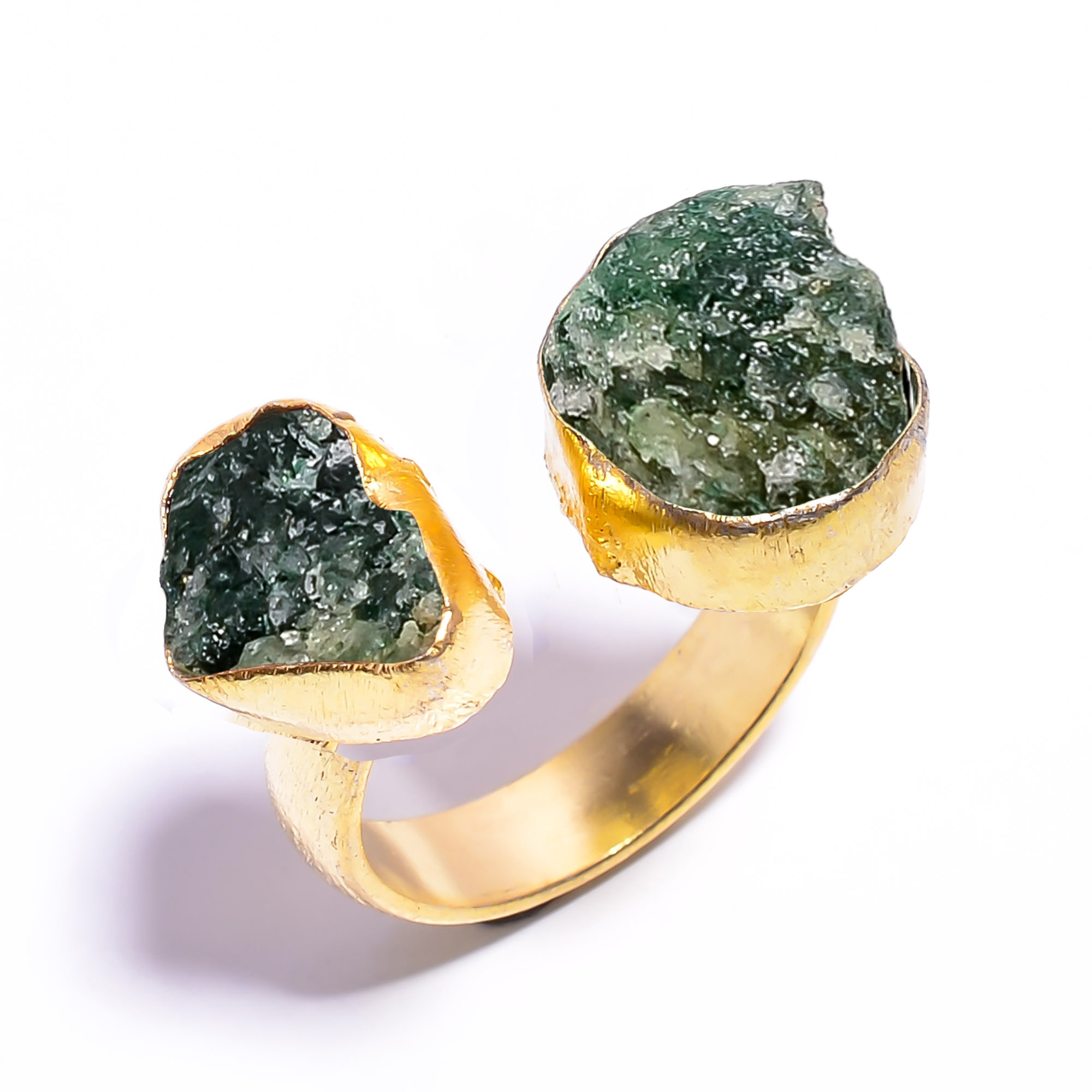 Natural Raw Green Aventurine Gemstone 18k Gold Plated Ring Adjustable