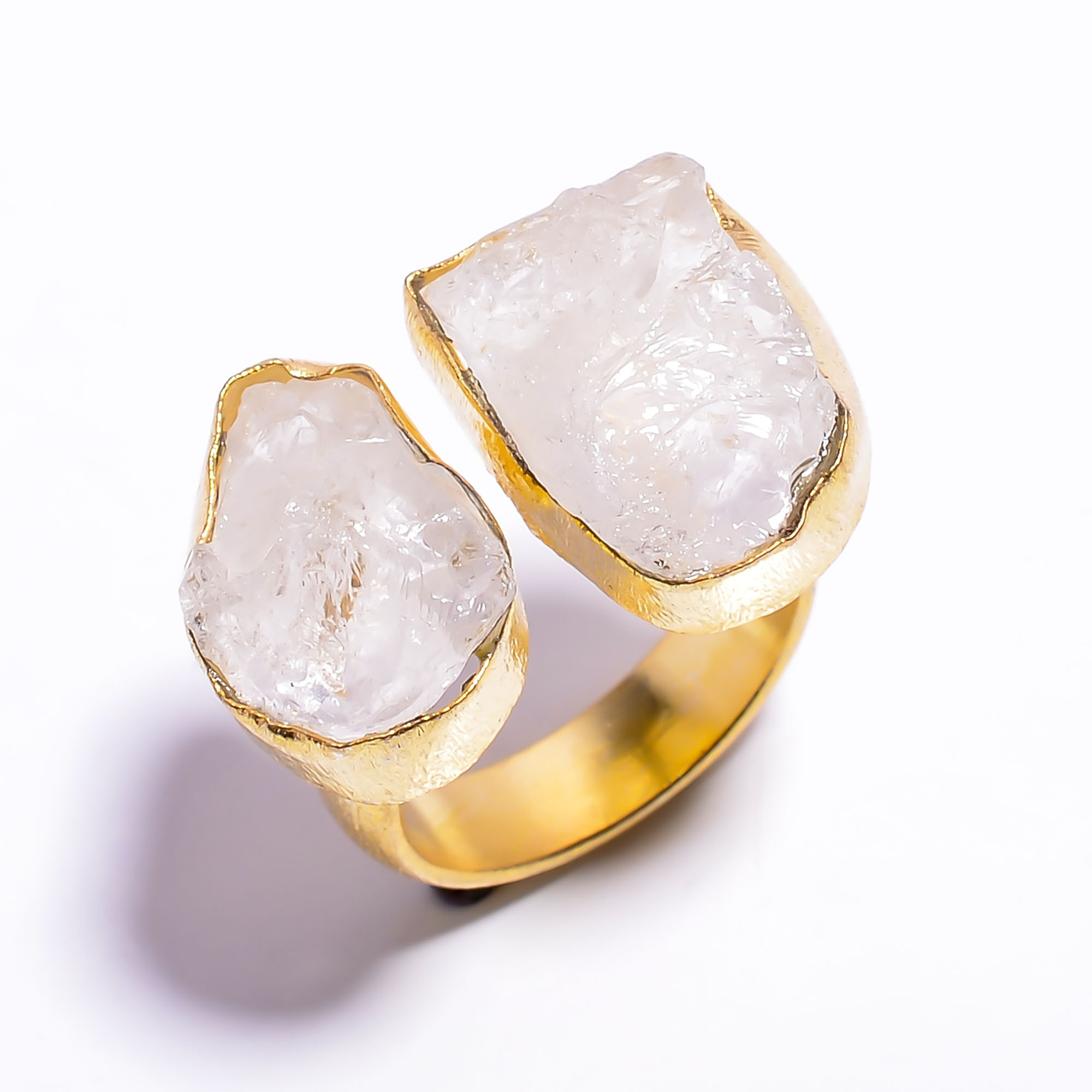 Natural Raw Crystal Gemstone 18k Gold Plated Ring Adjustable