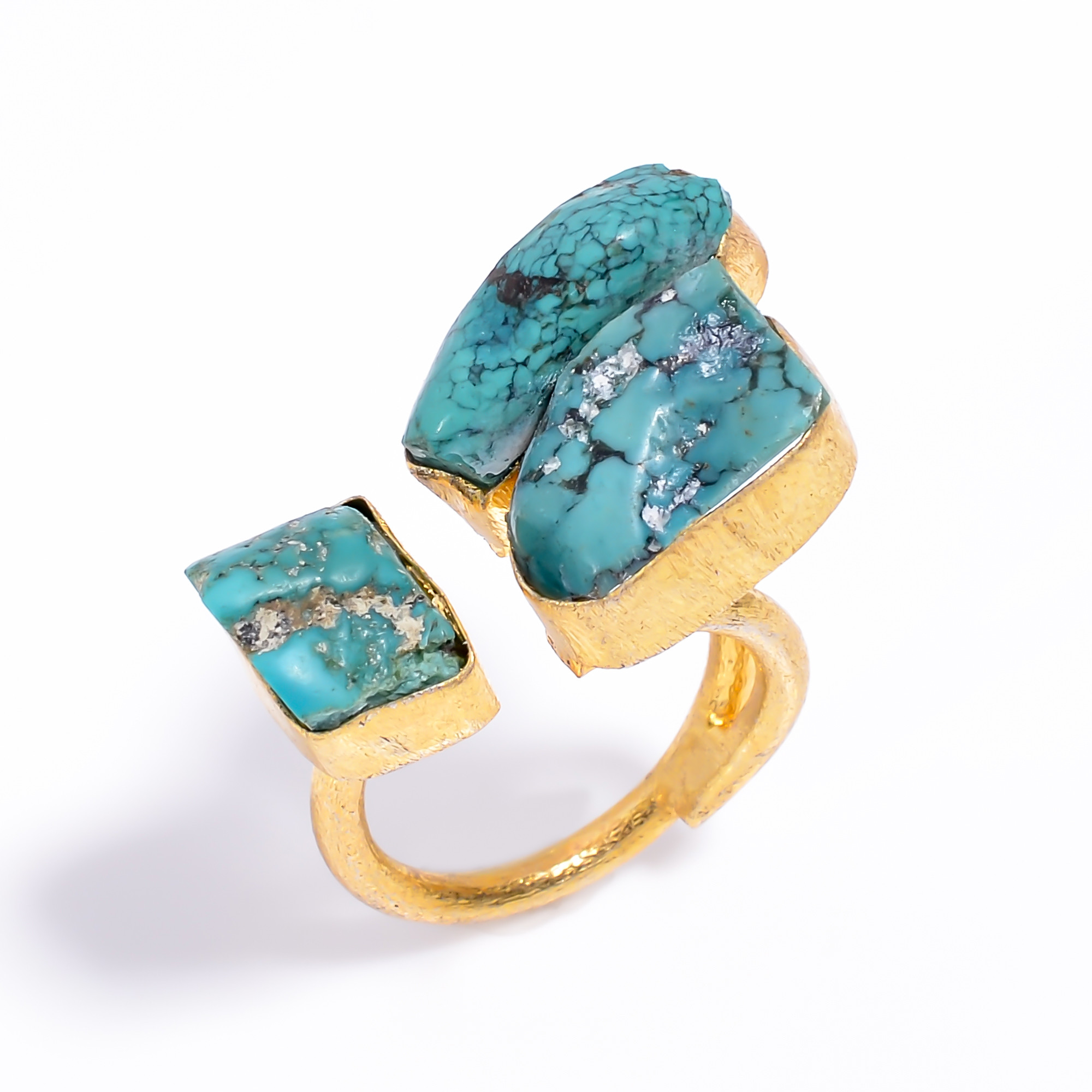 Turquoise Raw Gemstone Ring 18k Gold Plated Three-Stone Ring Adjustable