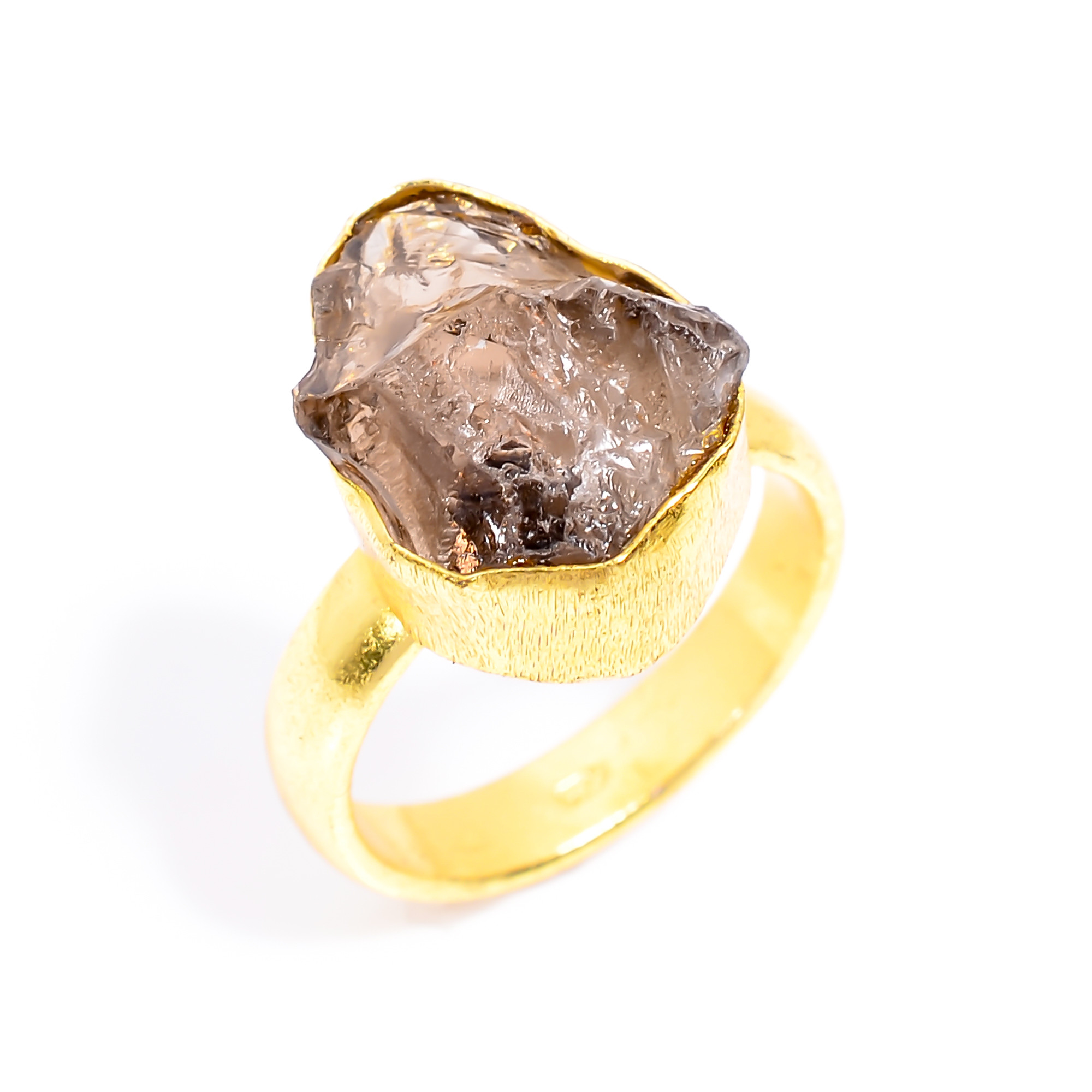 18k Gold Plated Ring Natura Smoky Raw Gemstone Ring