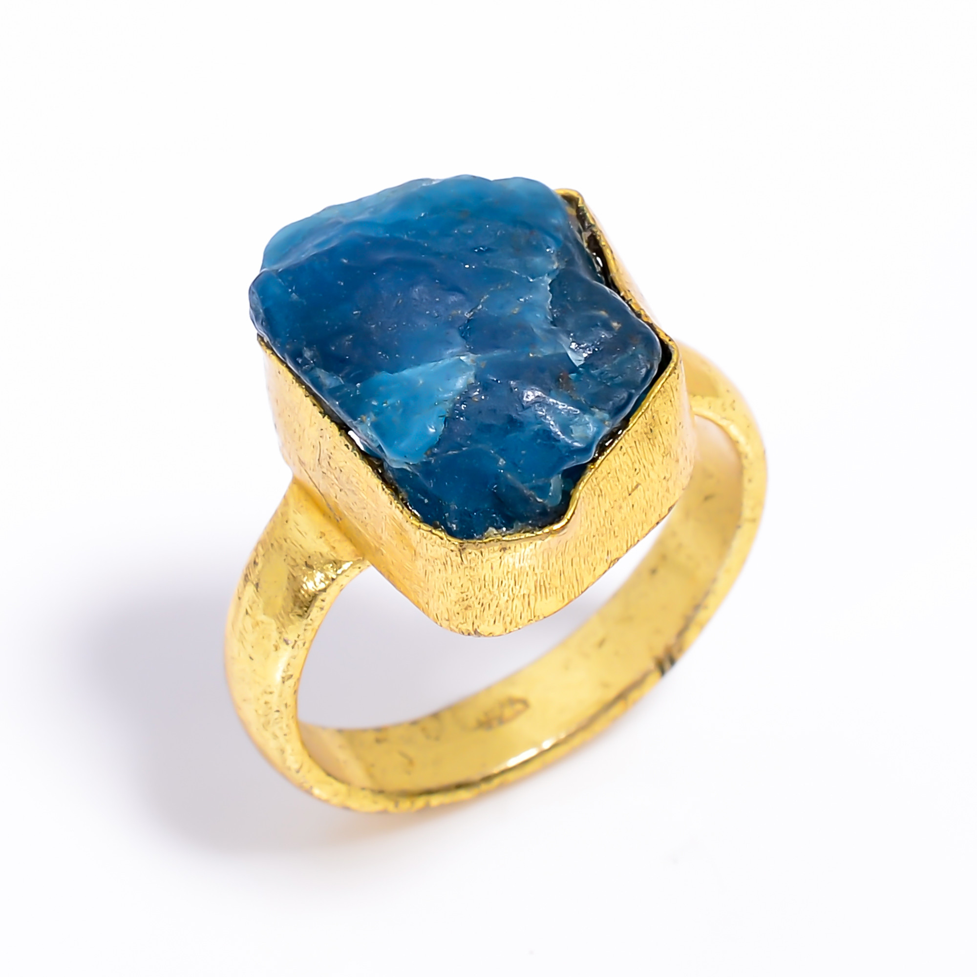 18k Gold Plated Ring Adjustable Natura Neon Apatite Raw Gemstone Ring Size US 65