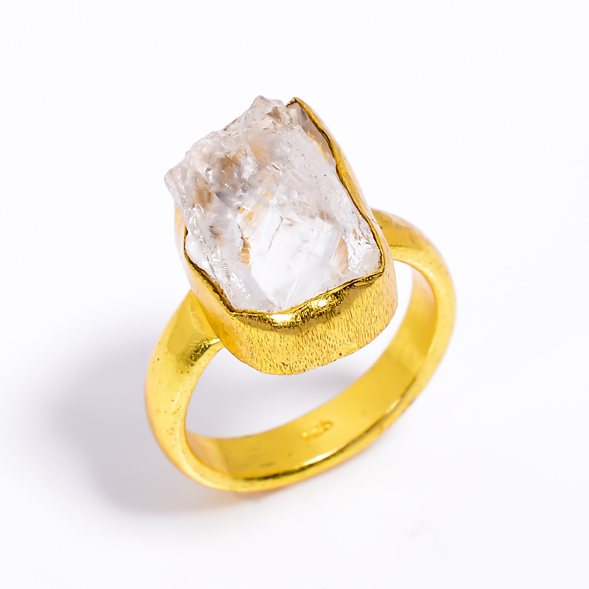 18k Gold Plated Ring Adjustable Natura Crystal Raw Gemstone Ring