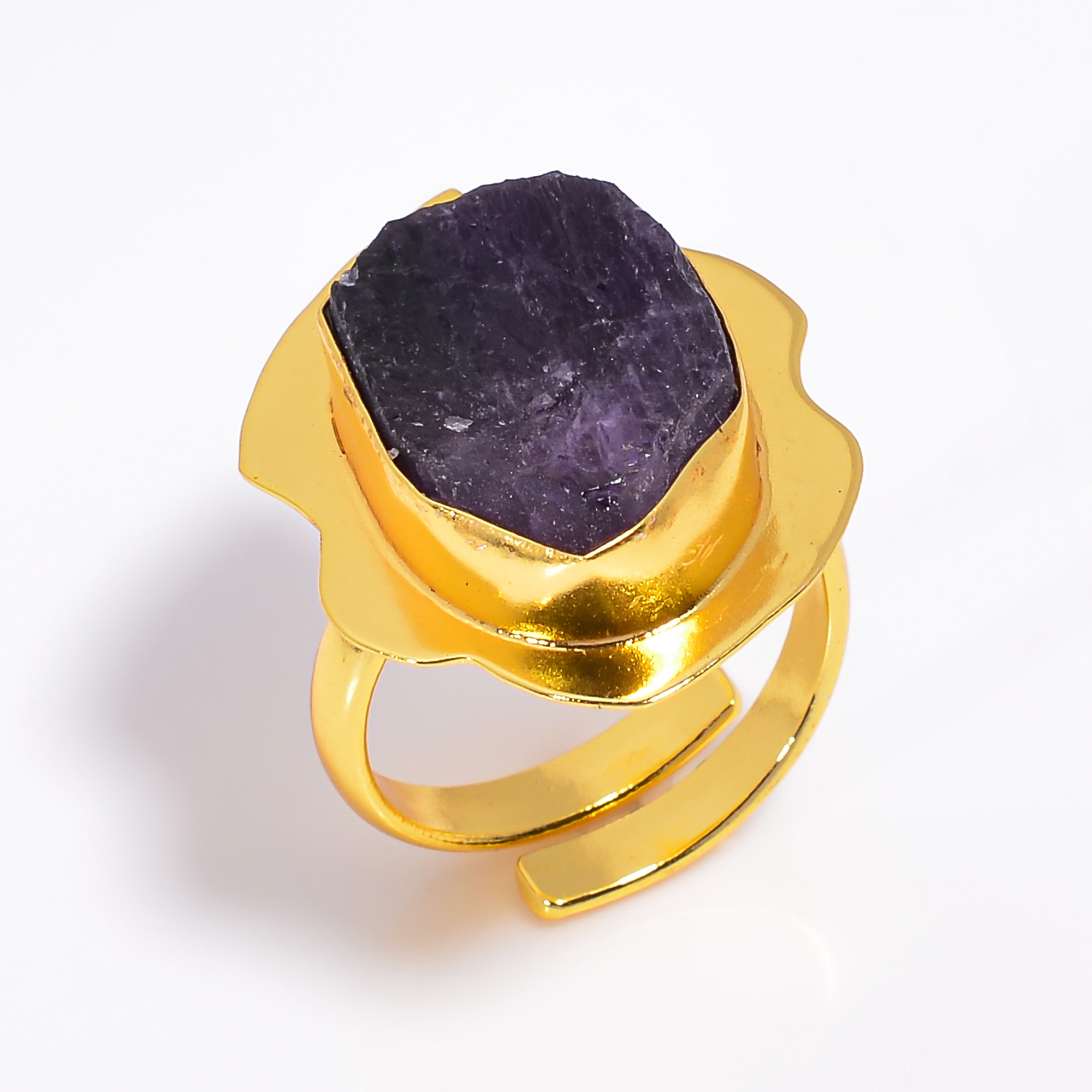 Amethyst Raw Gemstone 18k Gold Plated Fashion Ring Handmade