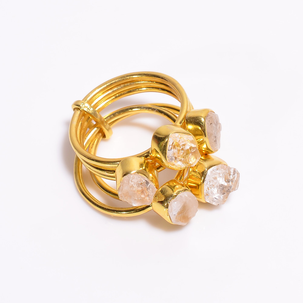 Image of Raw Crystal Gemstone Handmade Stacking Ring 18K Gold Plated Ring