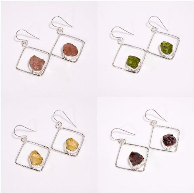 Rose Quartz Raw Gemstone 925 Sterling Silver Drop Earrings