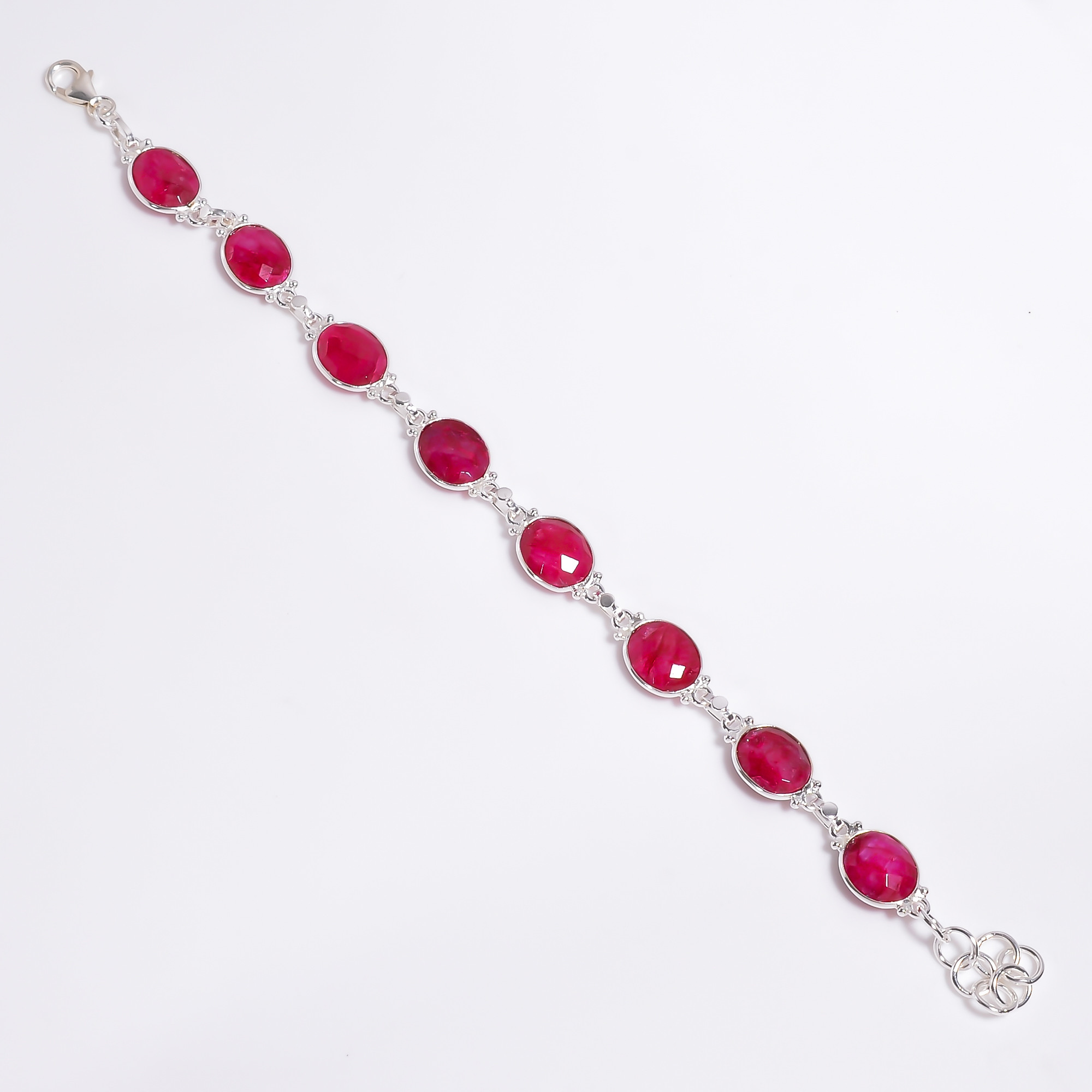 925 Sterling Silver Bracelet Ruby Oval Cut Gemstone