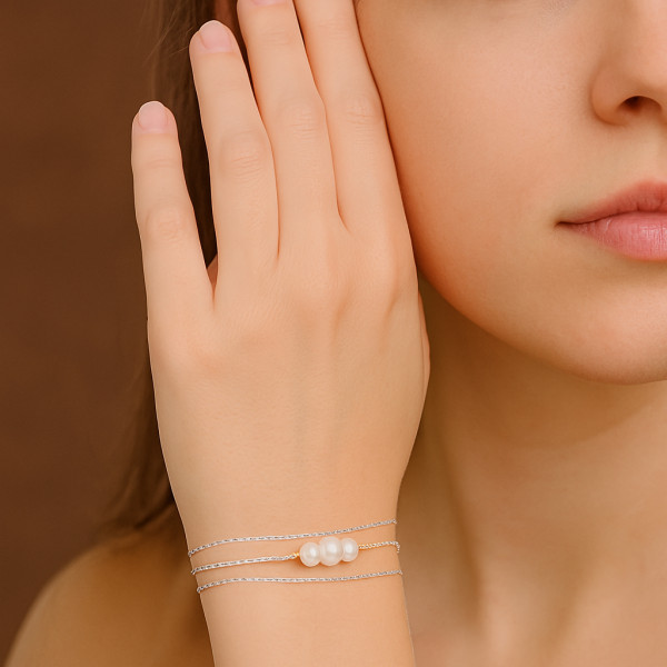 Image of Natural Pearl 925 Sterling Silver Chain Bracelet