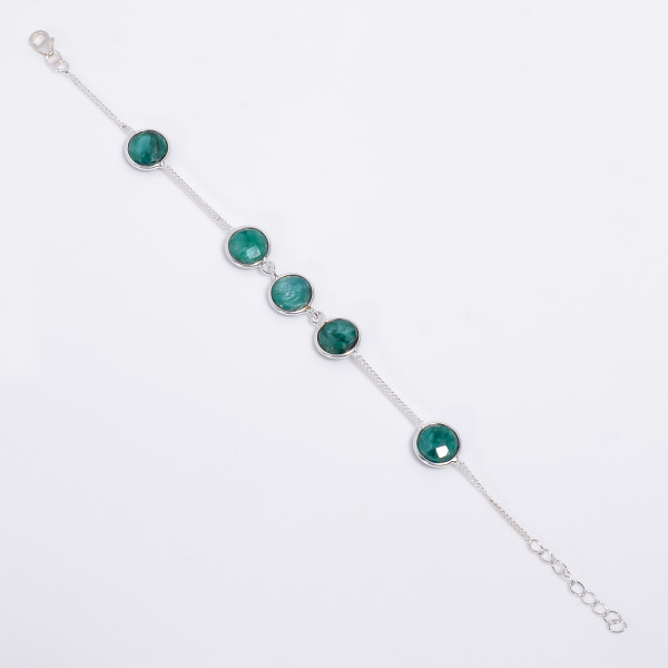 Image of Round Cut Gemstone 925 Sterling Silver Bracelet Adjustable