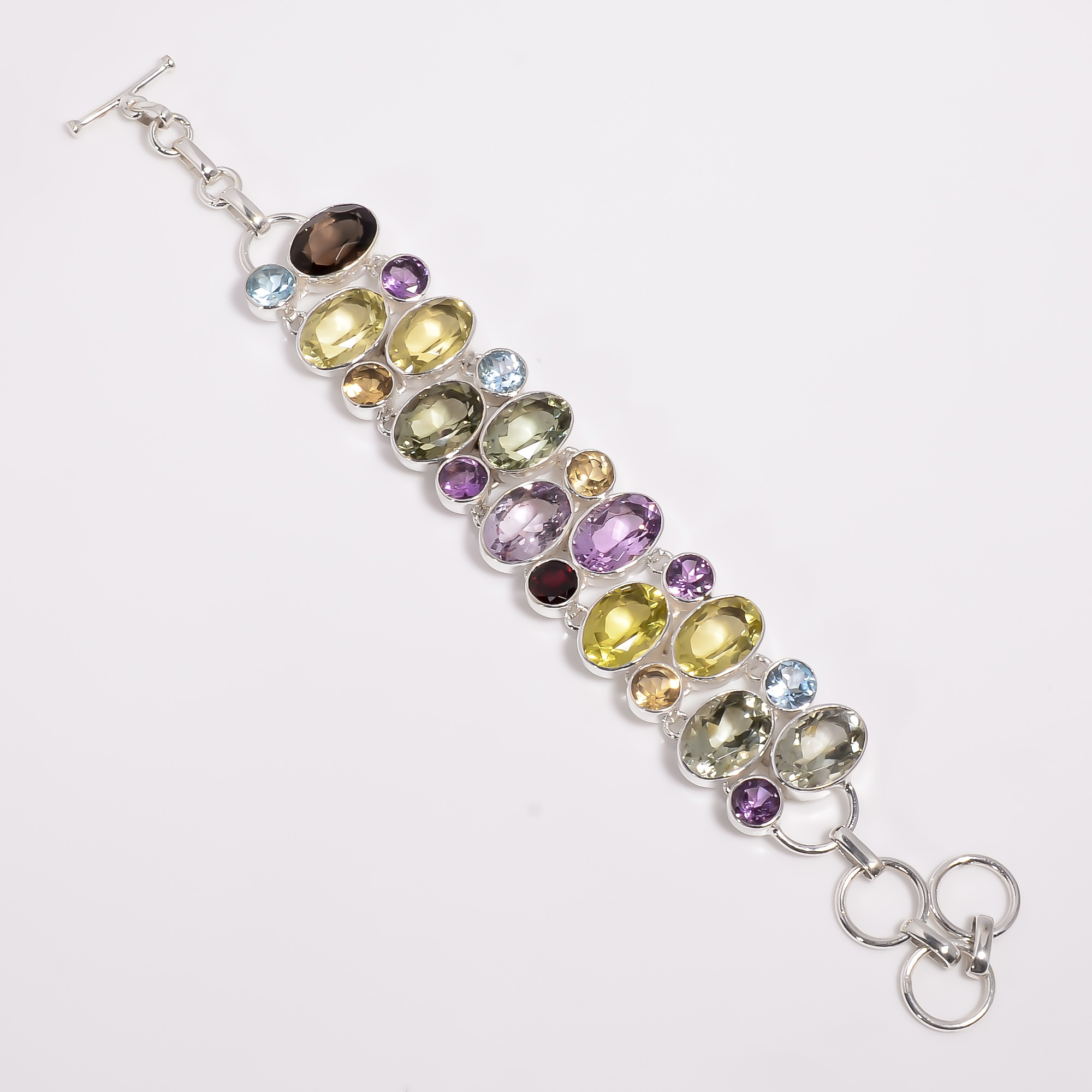 Multi Gemstone 925 Sterling Silver Statement Bracelet