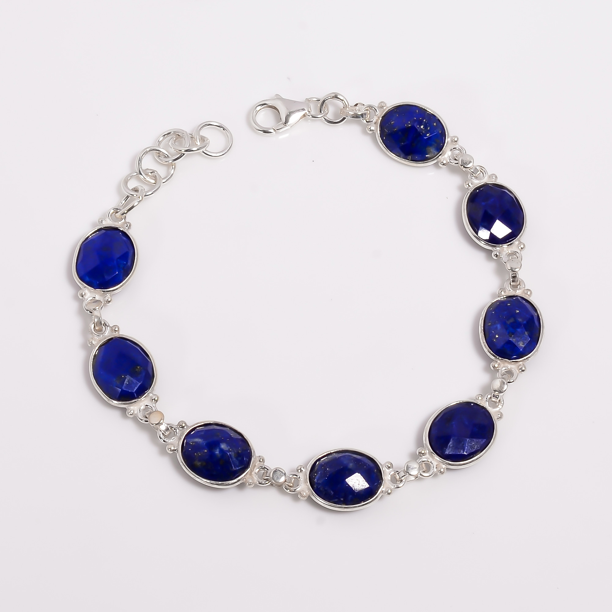 925 Sterling Silver Bracelet Lapis Oval Cut Gemstone