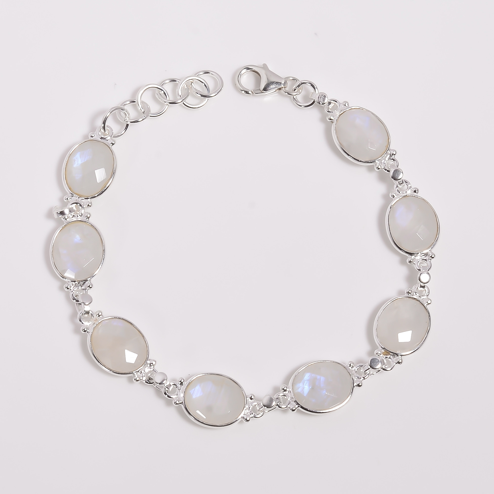 925 Sterling Silver Bracelet Amethyst Rainbow Moonstone Cut Gemstone