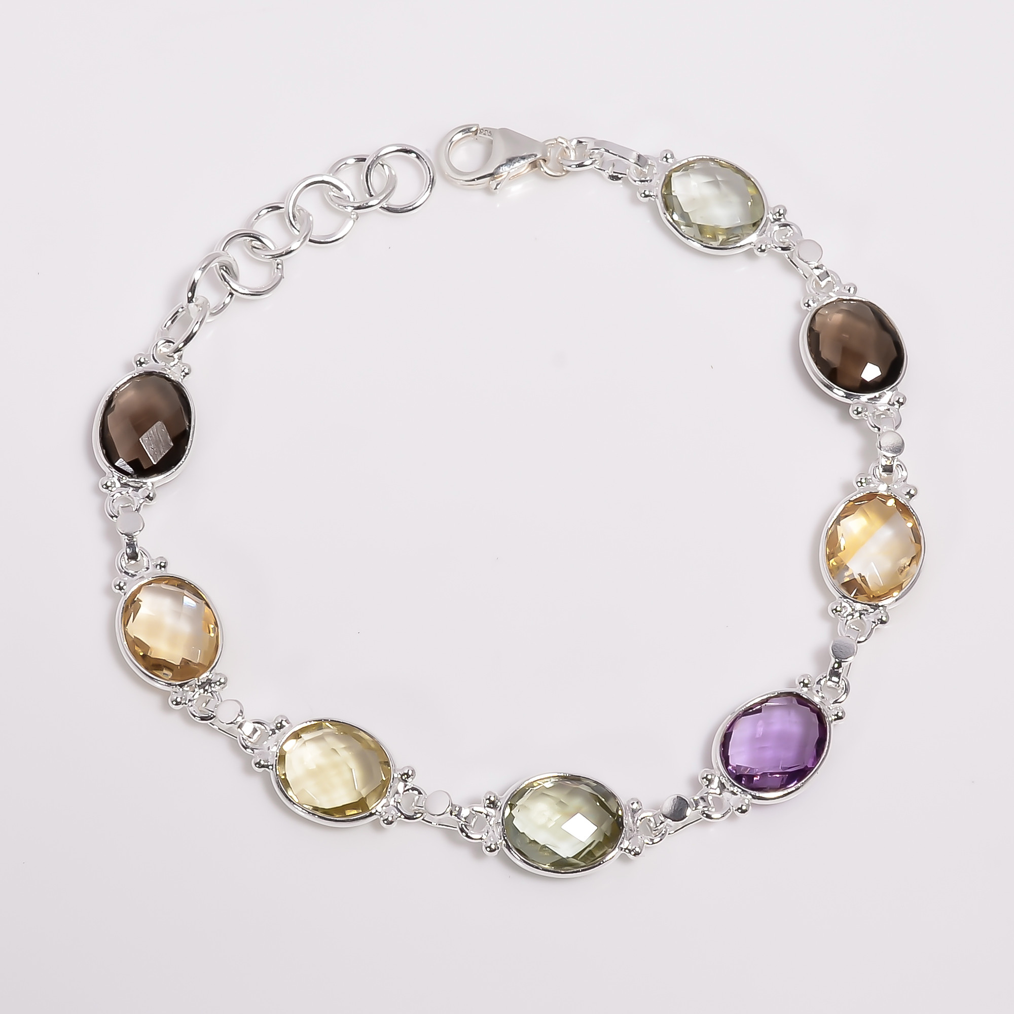 925 Sterling Silver Bracelet Multi Oval Cut Gemstone