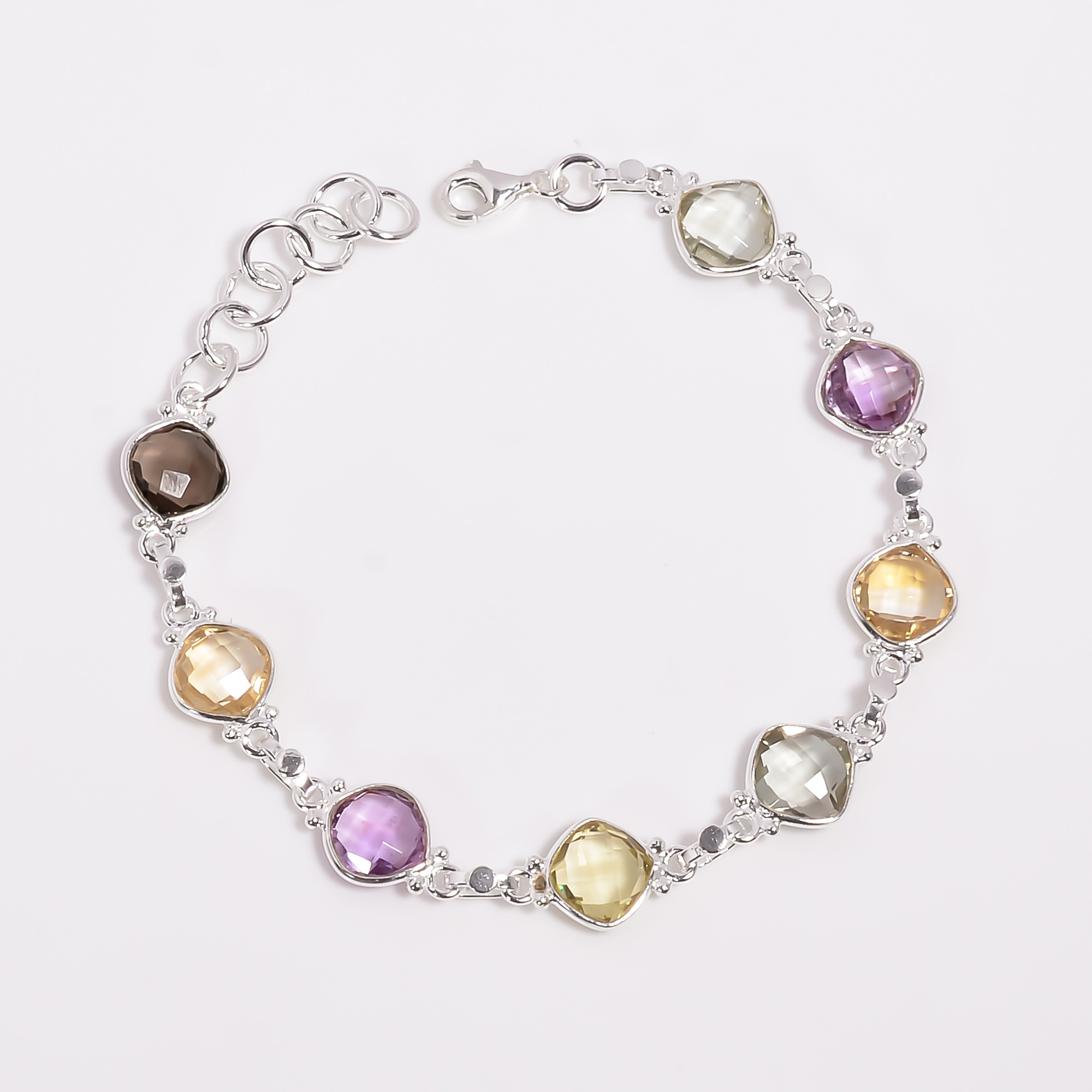 925 Sterling Silver Bracelet Multi Cushion Cut Gemstone