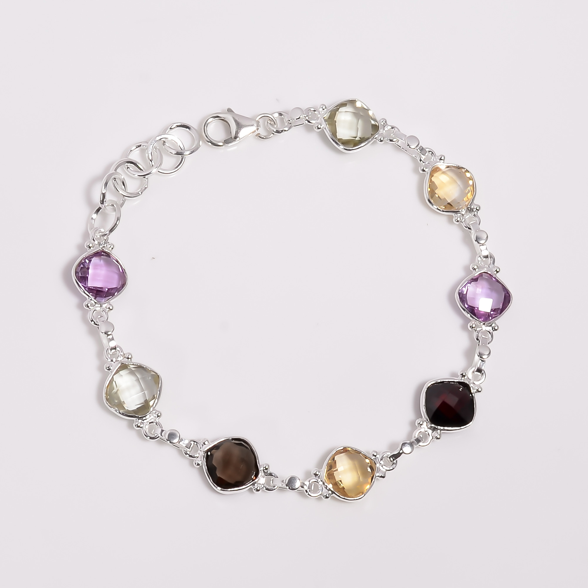 925 Sterling Silver Bracelet Multi Cushion Cut Gemstone