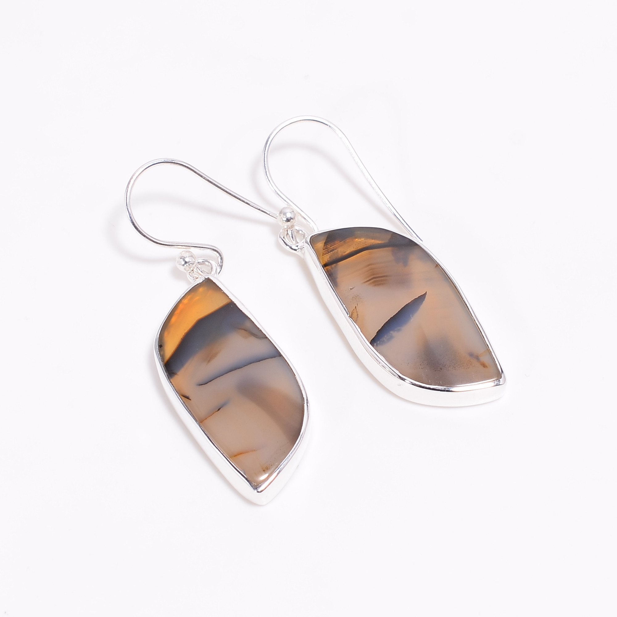 Black Coral Gemstone 925 Sterling Silver Drop Earrings