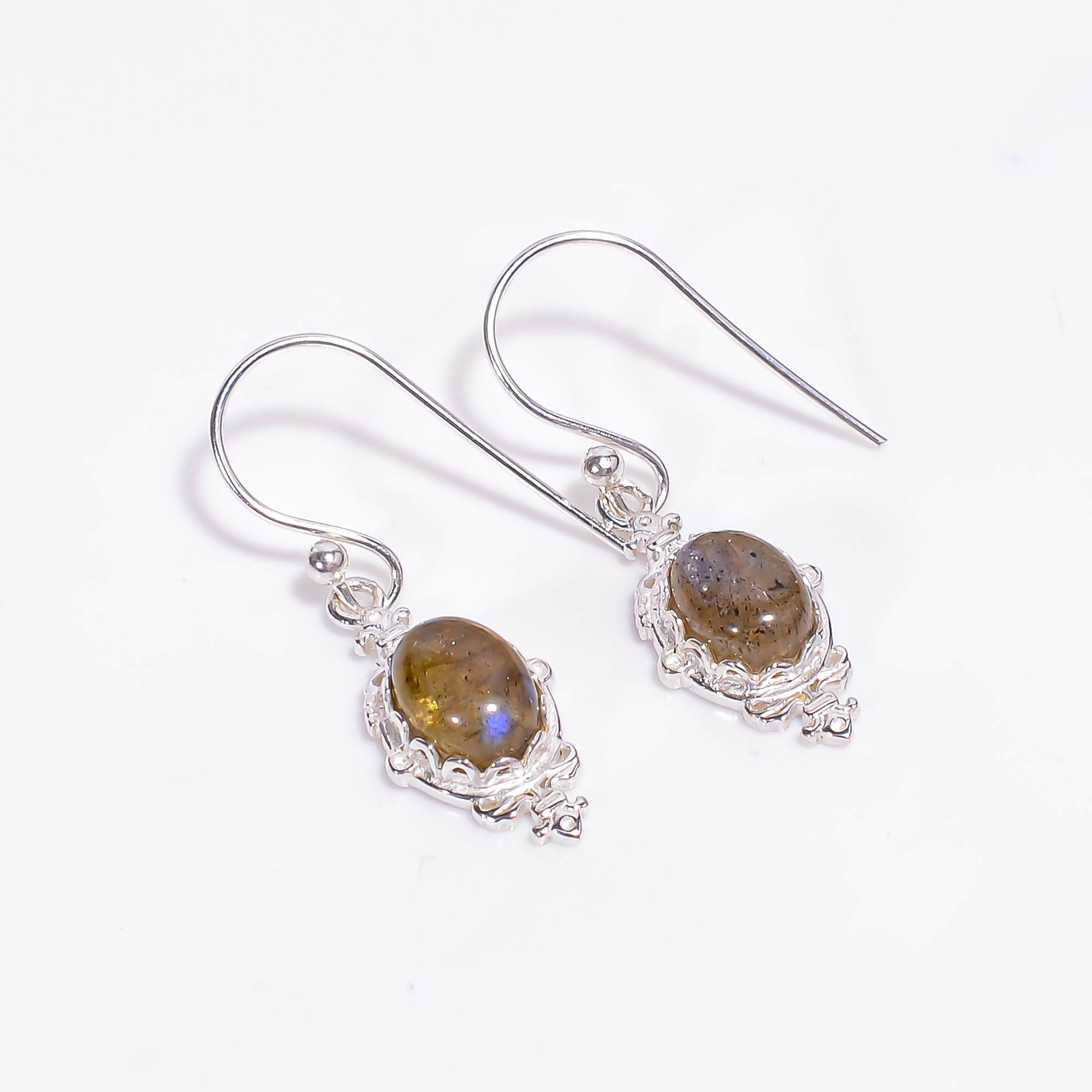 Labradorite Gemstone 925 Sterling Silver Drop Earrings