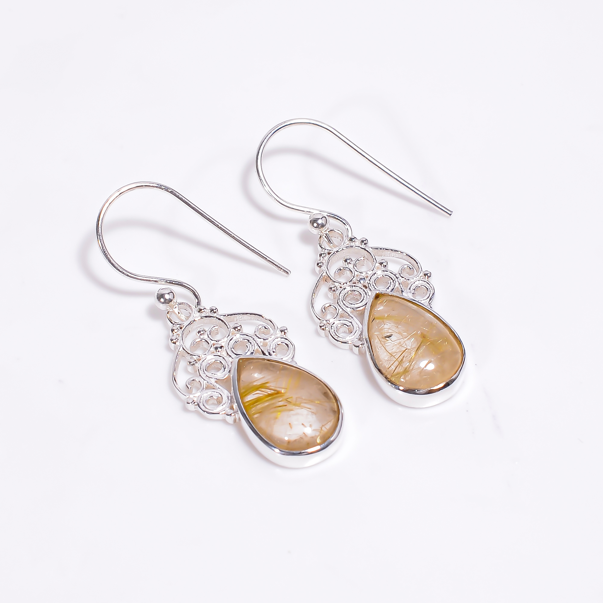 Golden Rutile 925 Sterling Silver Dangle Earrings