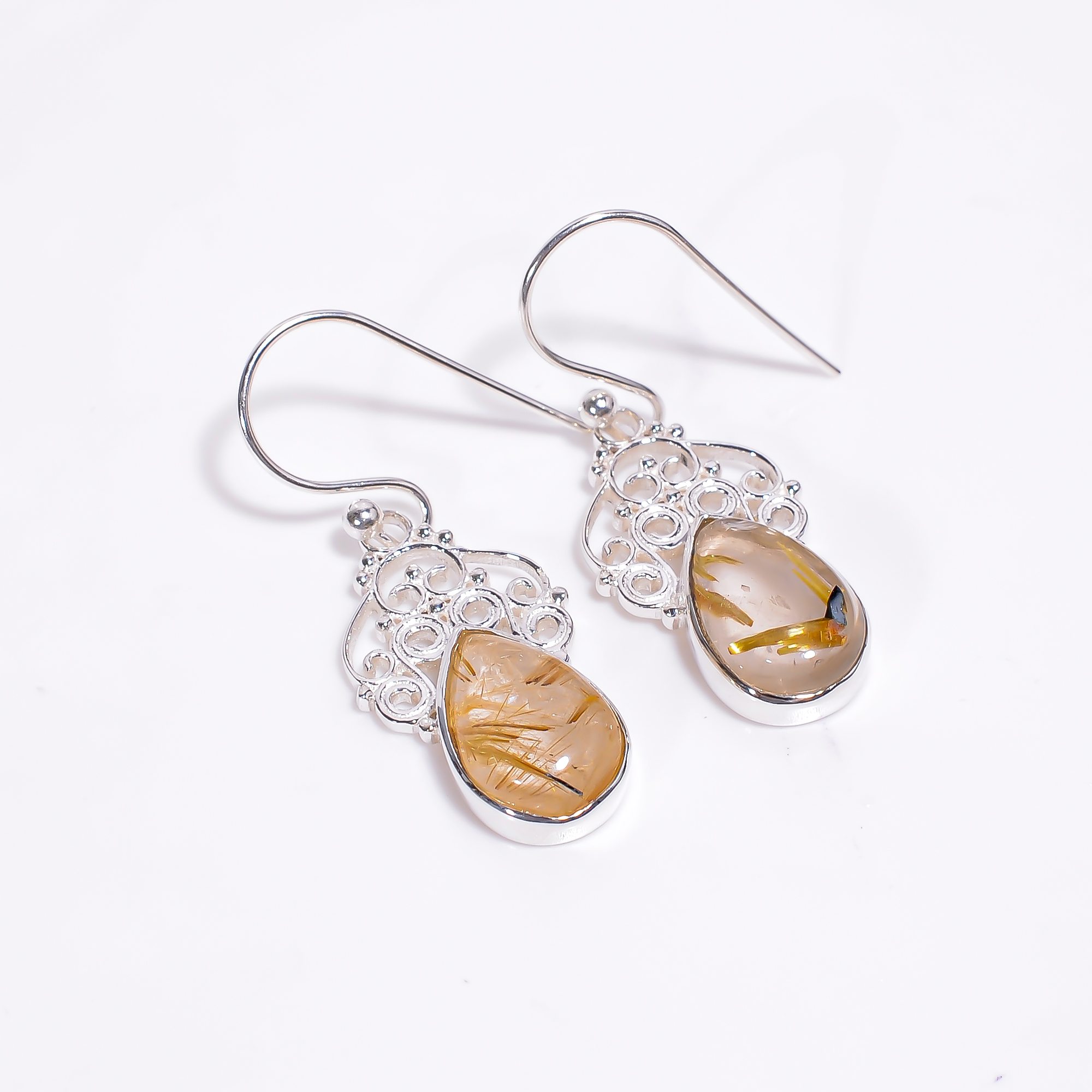 Golden Rutile 925 Sterling Silver Dangle Earrings